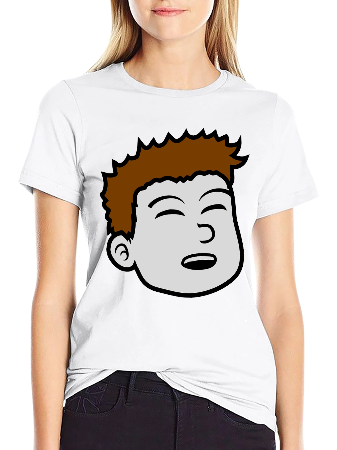 Cartoon Face Graphic Black T-Shirt