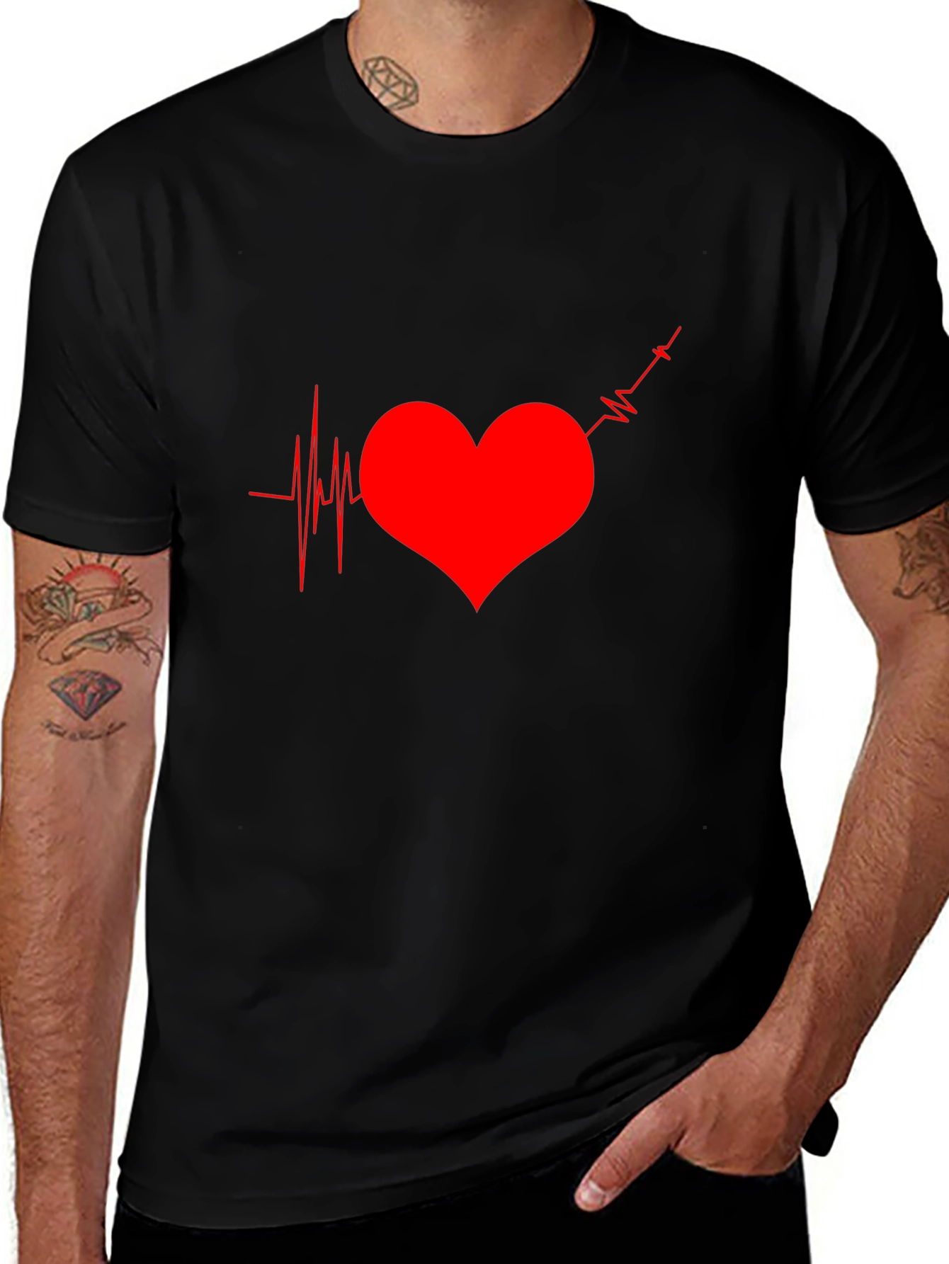 Heartbeat Graphic Tee - Black Casual T-Shirt