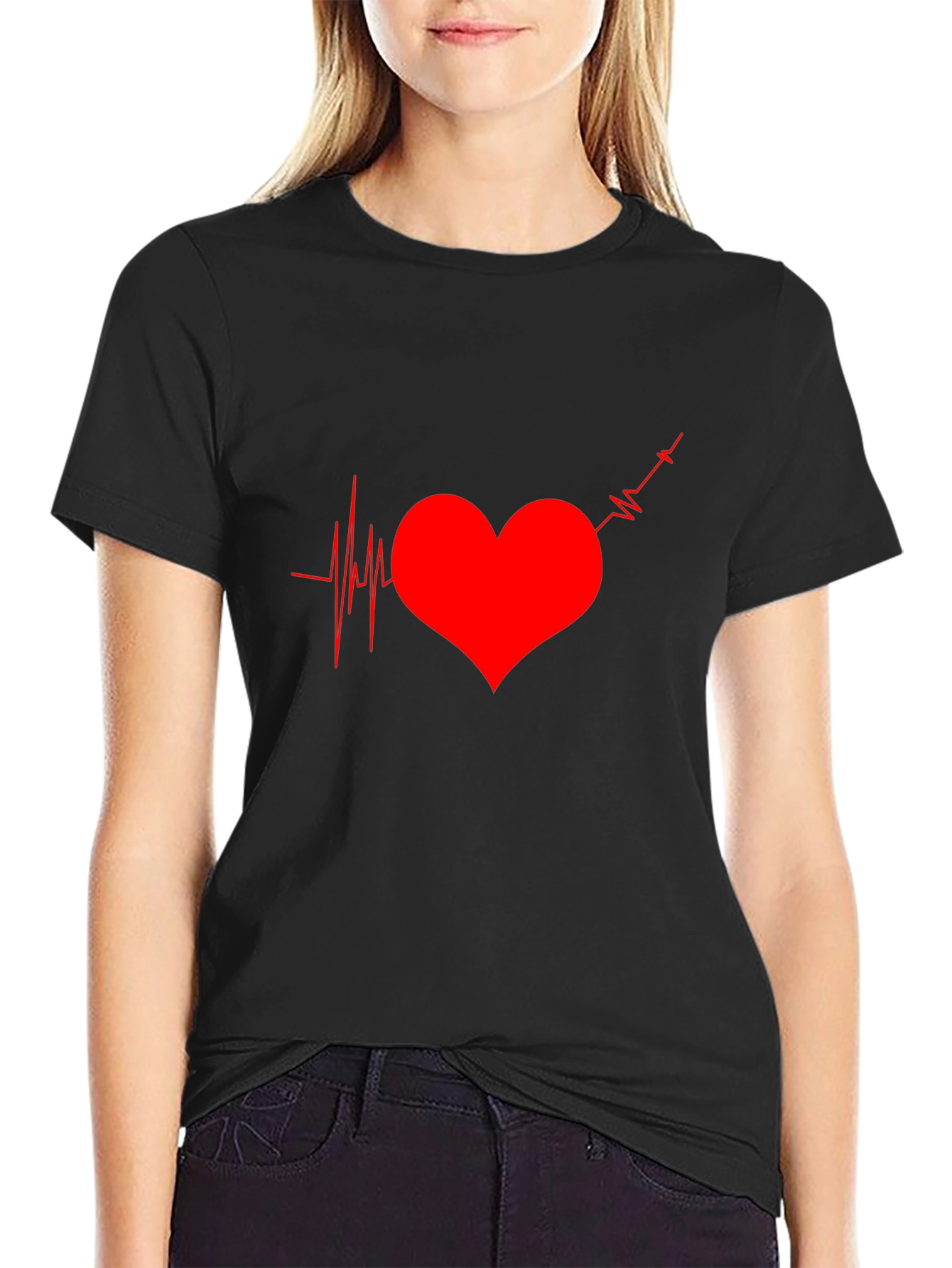 Heartbeat Graphic Tee - Black Casual T-Shirt