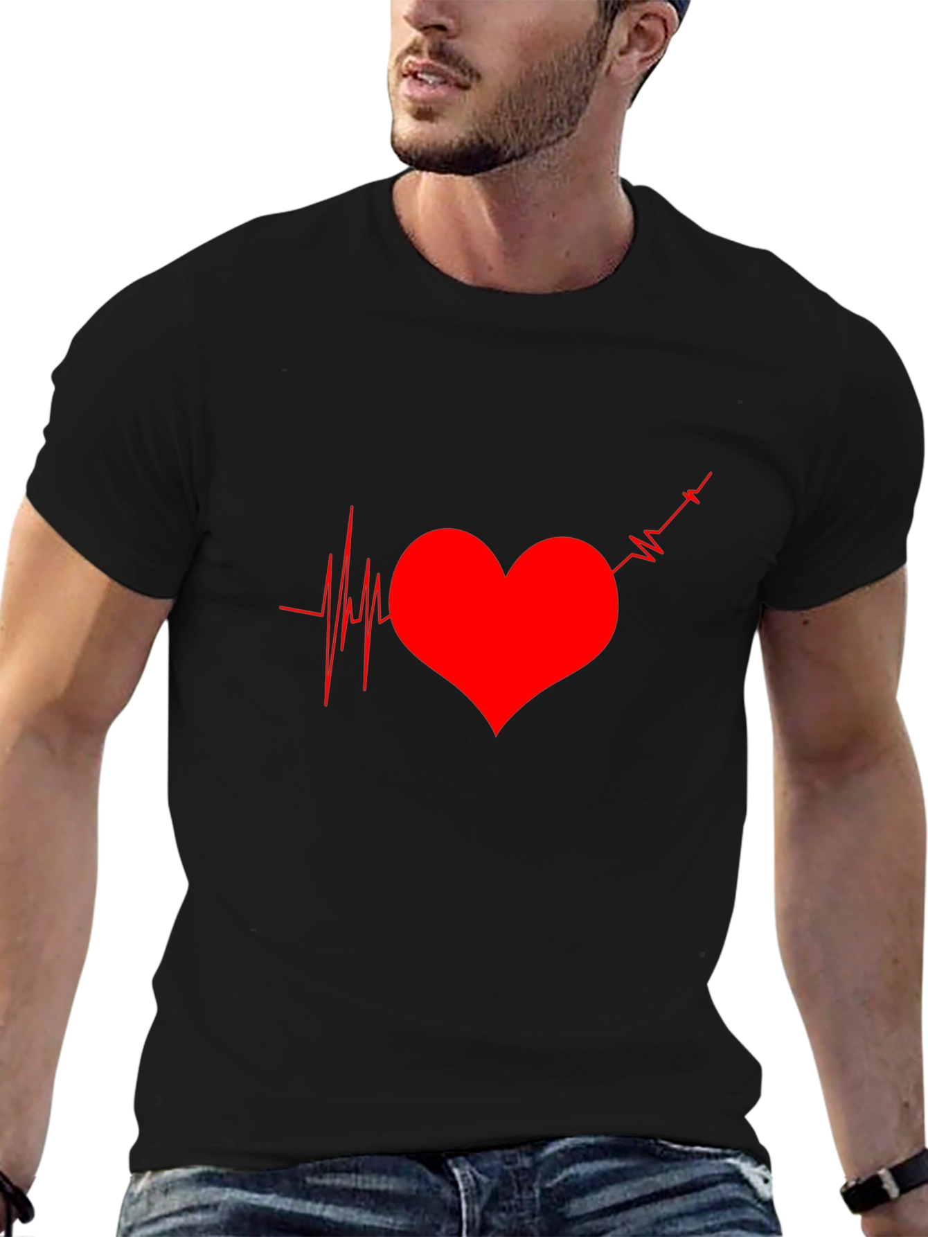 Heartbeat Graphic Tee - Black Casual T-Shirt