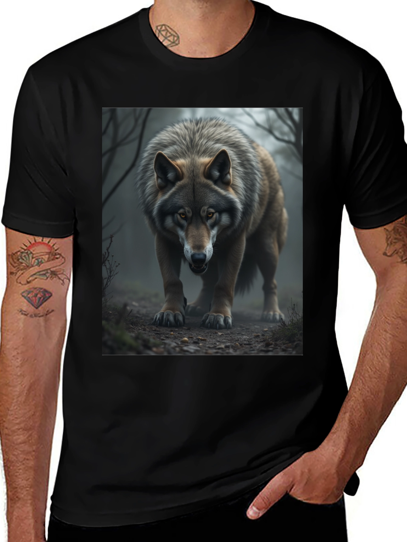 Wolf Graphic Tee - Black Cotton Blend