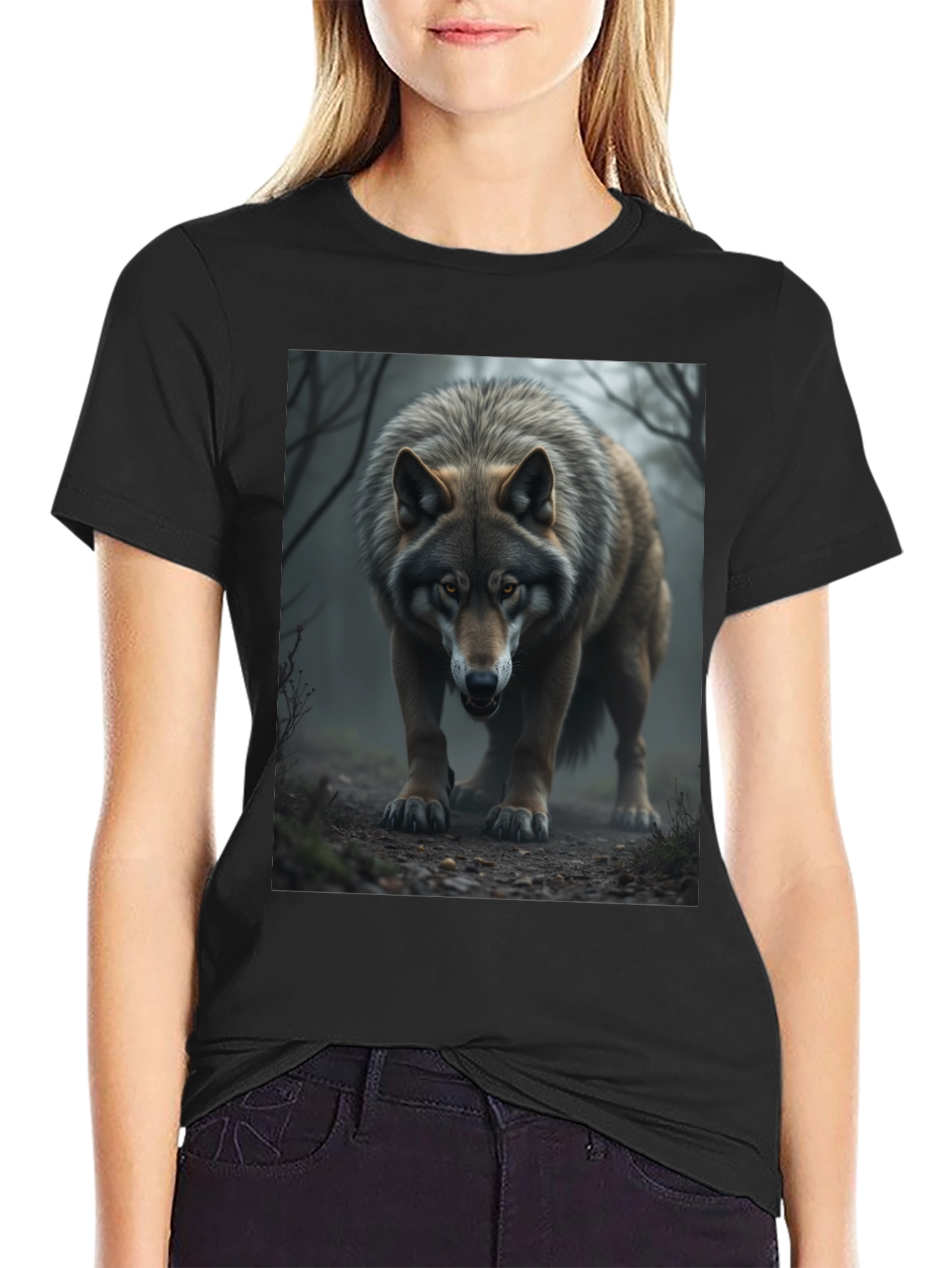 Wolf Graphic Tee - Black Cotton Blend