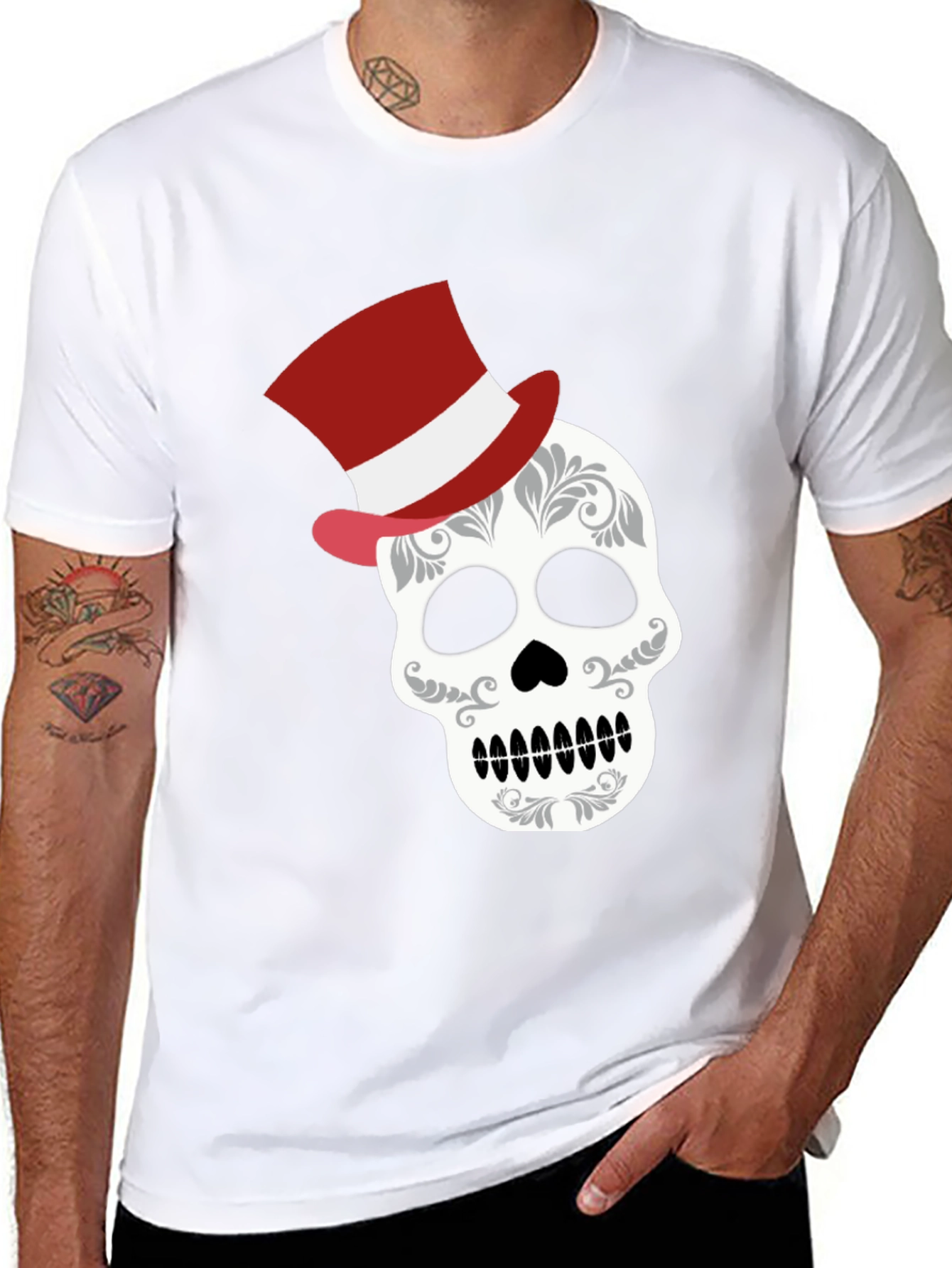 Skull Top Hat Graphic Tee - Unique Fashion