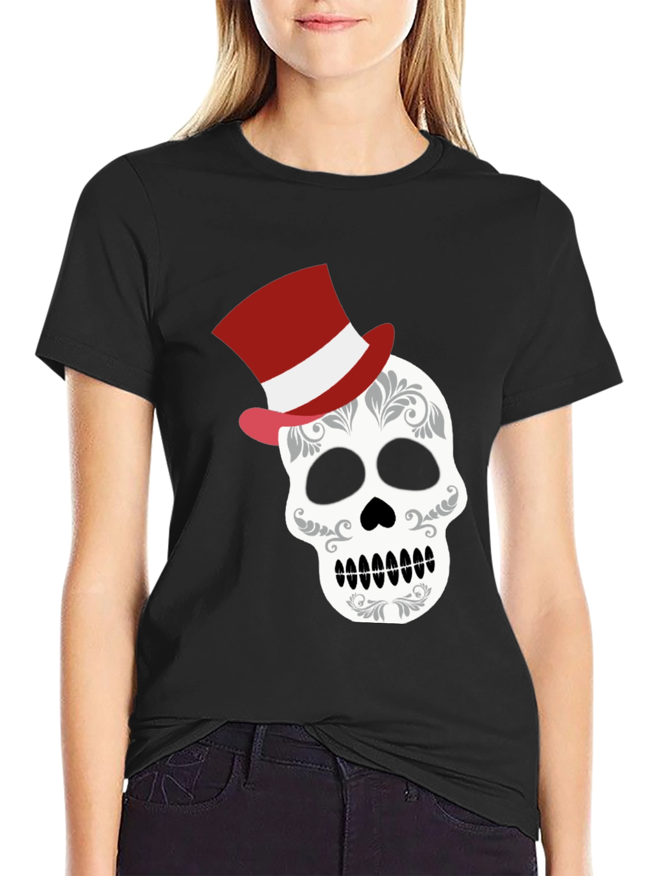 Skull Top Hat Graphic Tee - Unique Fashion