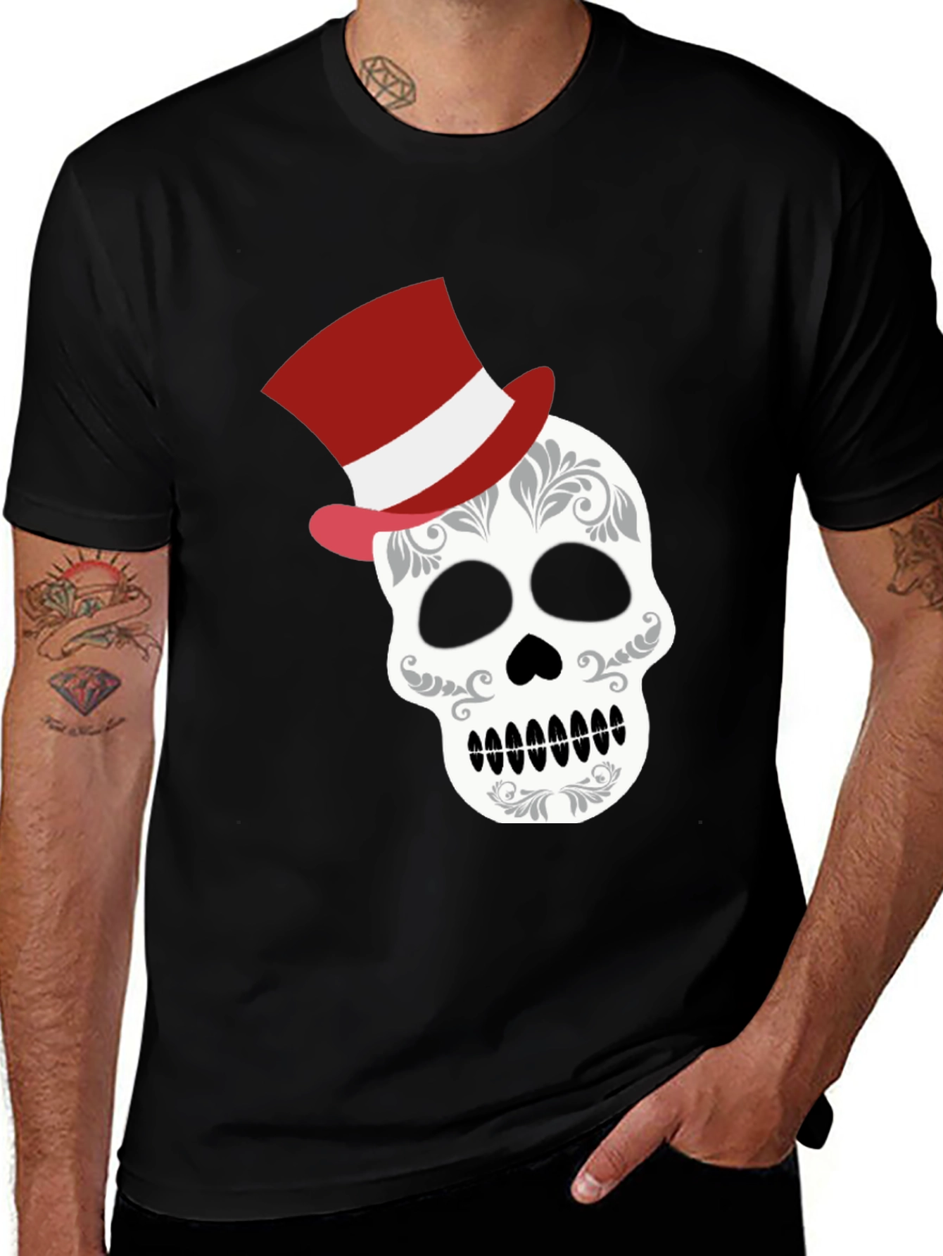 Skull Top Hat Graphic Tee - Unique Fashion