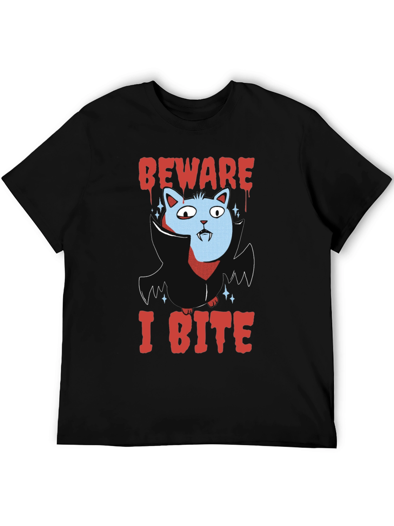 Beware I Bite T-Shirt Halloween Cat Vampire