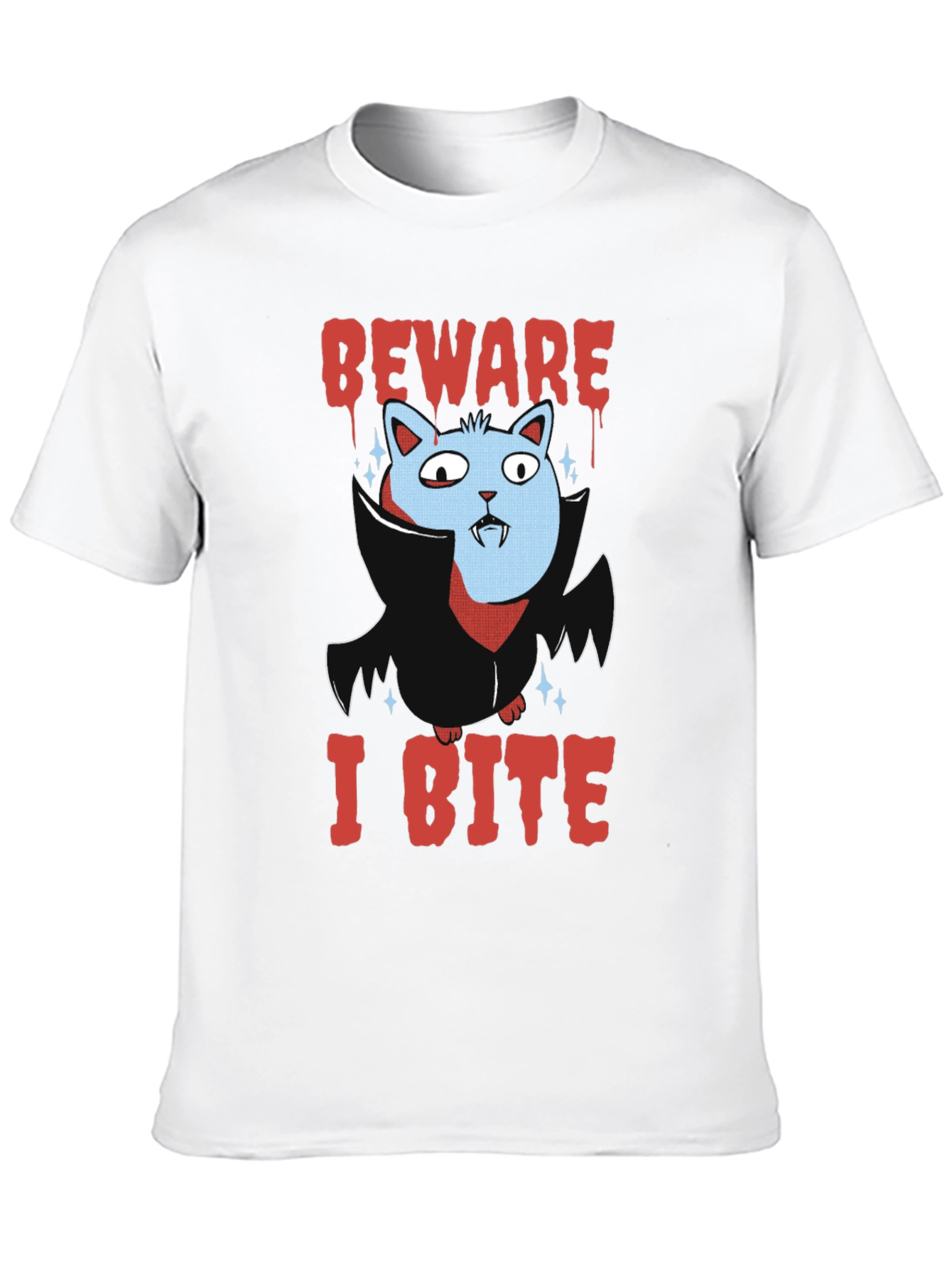 Beware I Bite T-Shirt Halloween Cat Vampire
