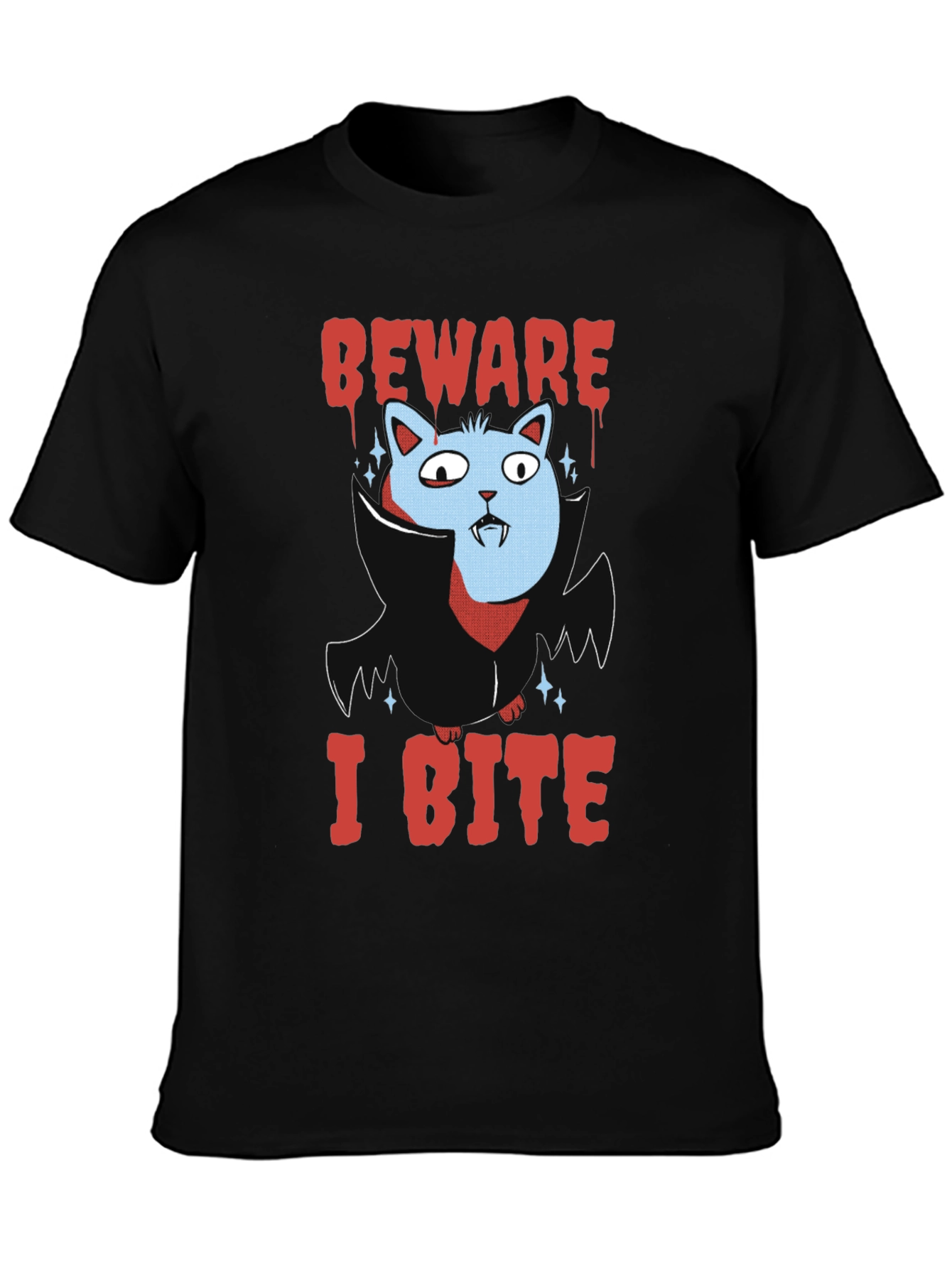 Beware I Bite T-Shirt Halloween Cat Vampire