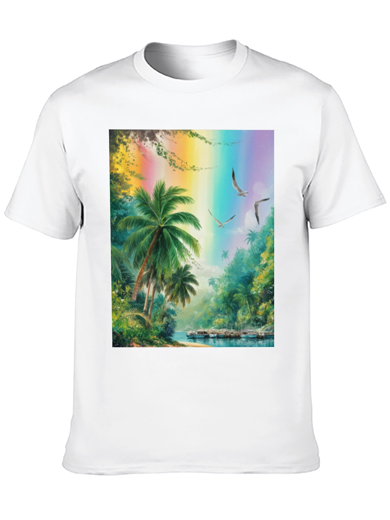 Tropical Island Scene Graphic Tee - Black