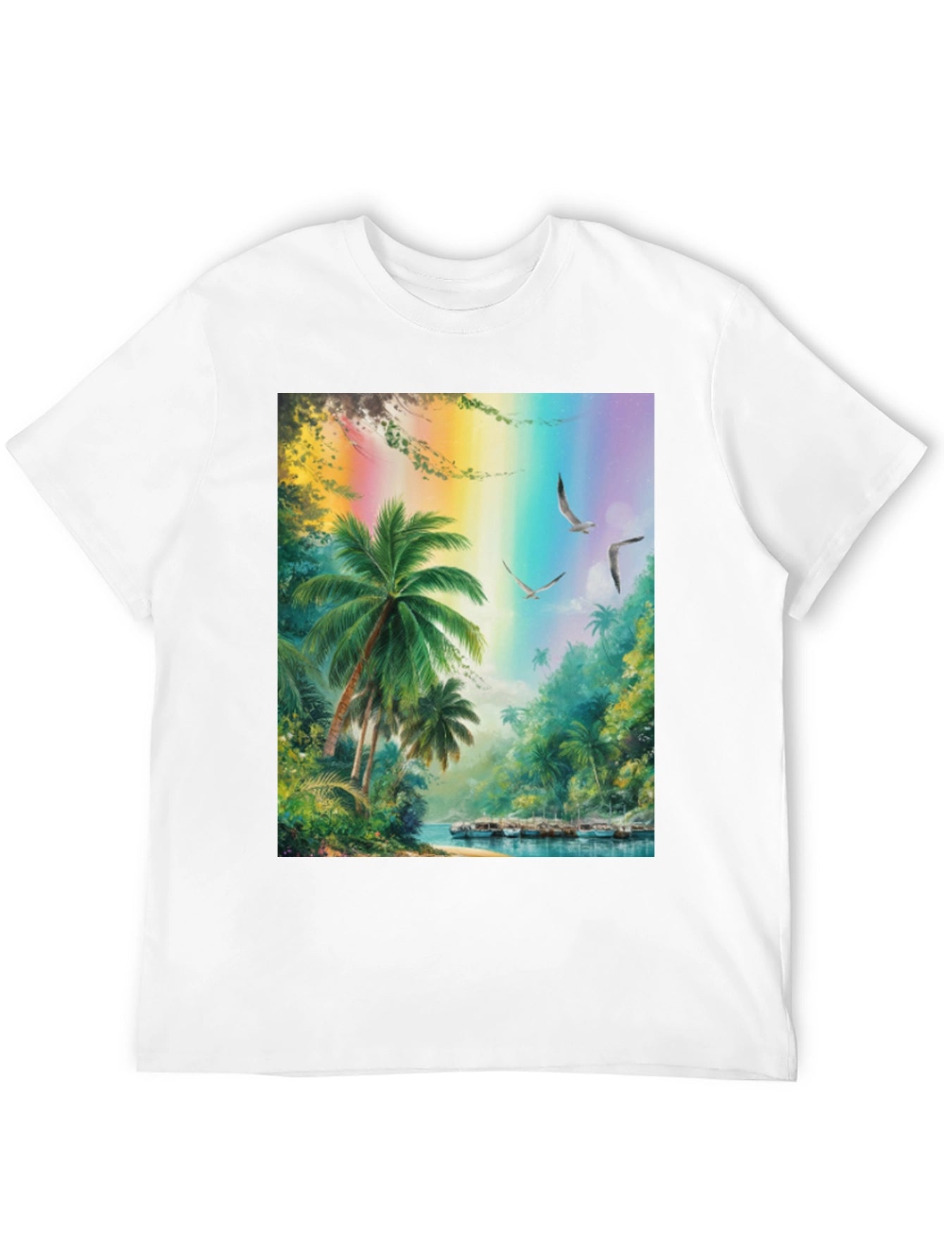 Tropical Island Scene Graphic Tee - Black