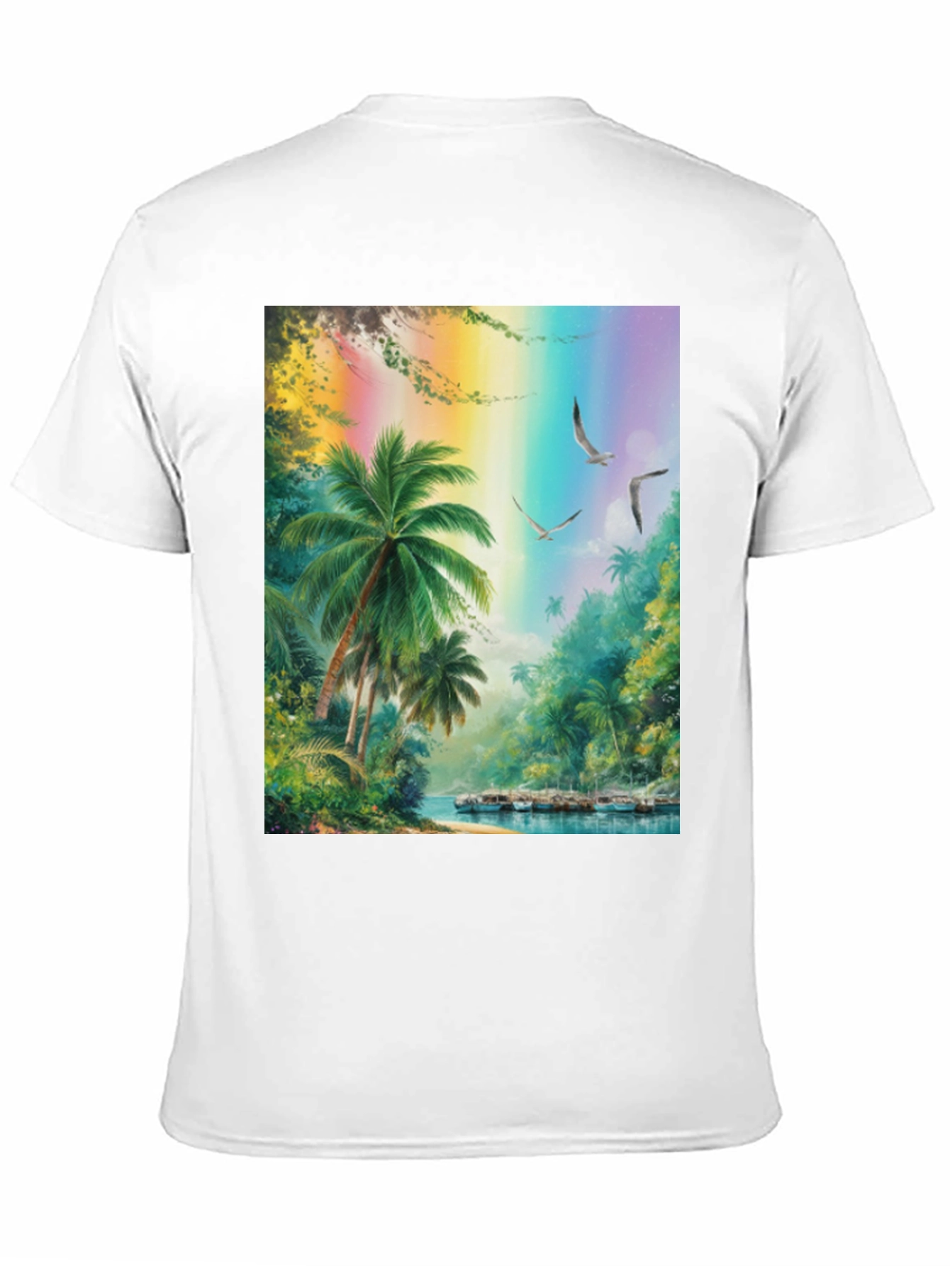 Tropical Island Scene Graphic Tee - Black