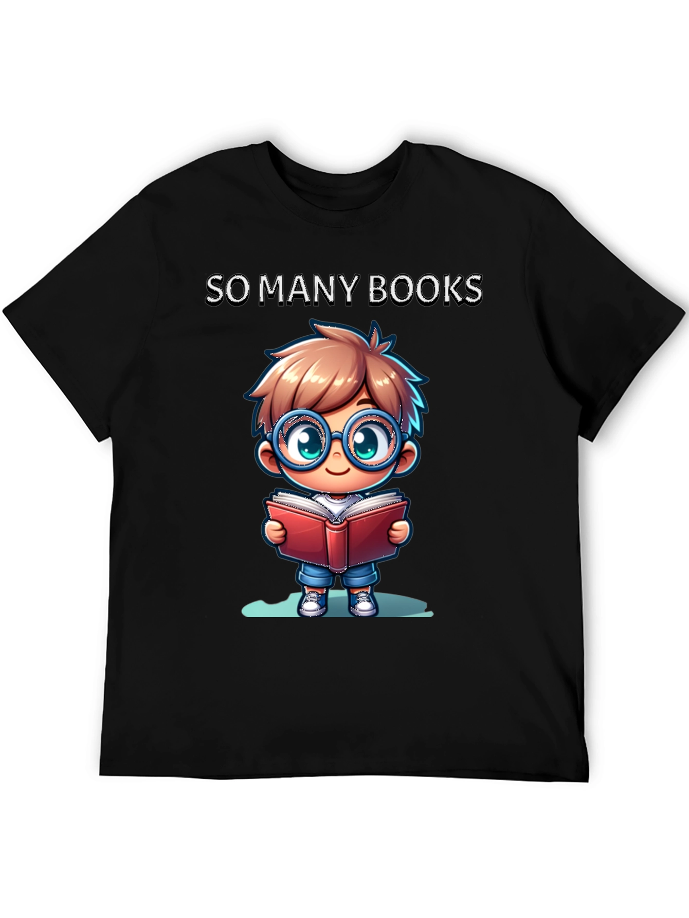 So Many Books T-Shirt: Cartoon Boy Reader