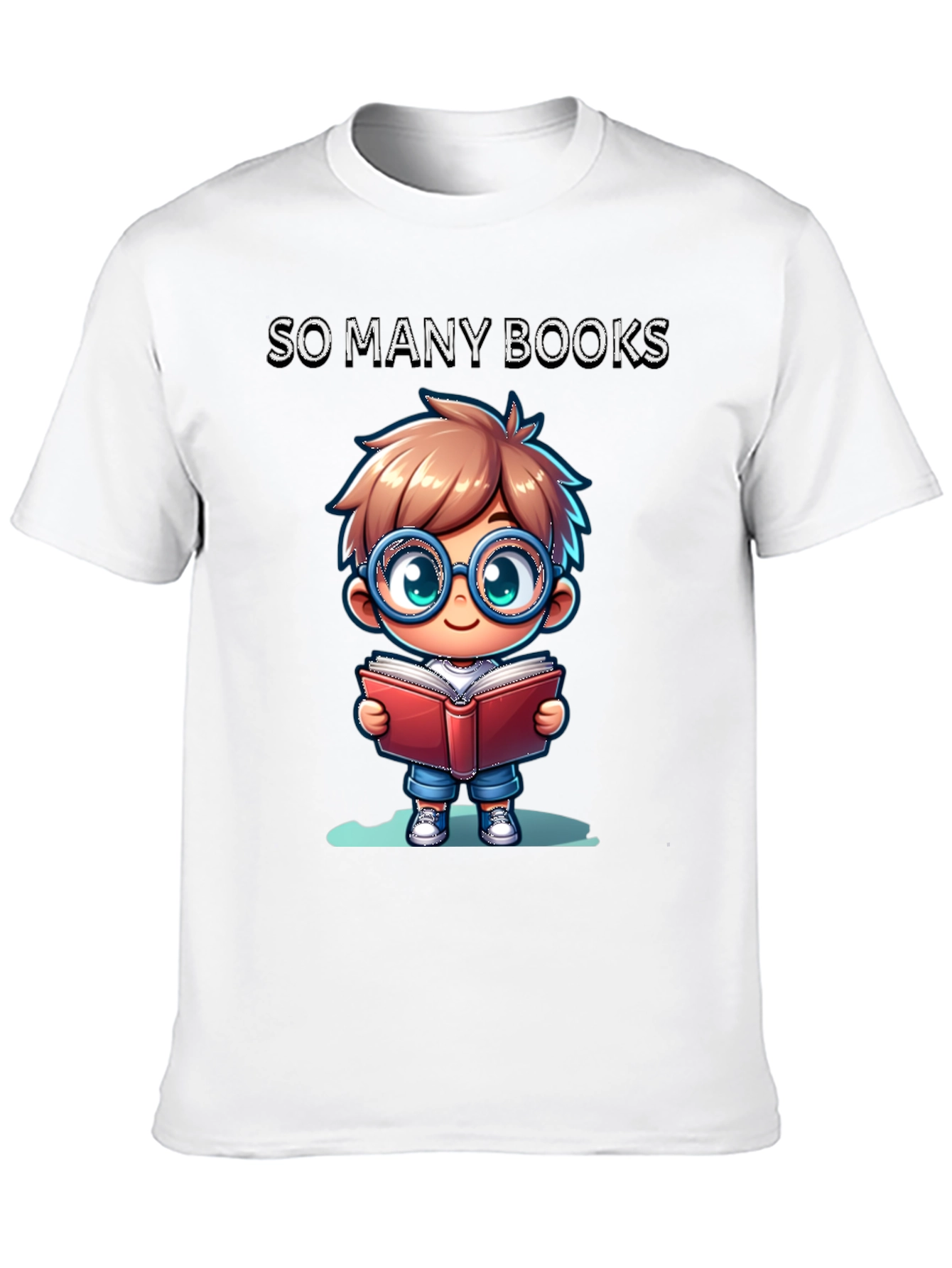 So Many Books T-Shirt: Cartoon Boy Reader