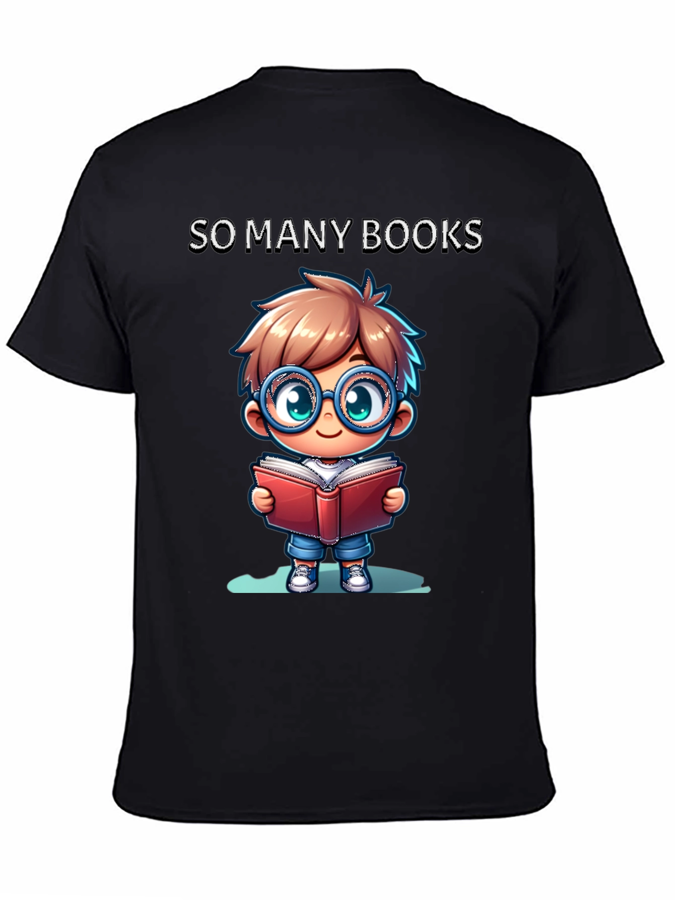 So Many Books T-Shirt: Cartoon Boy Reader