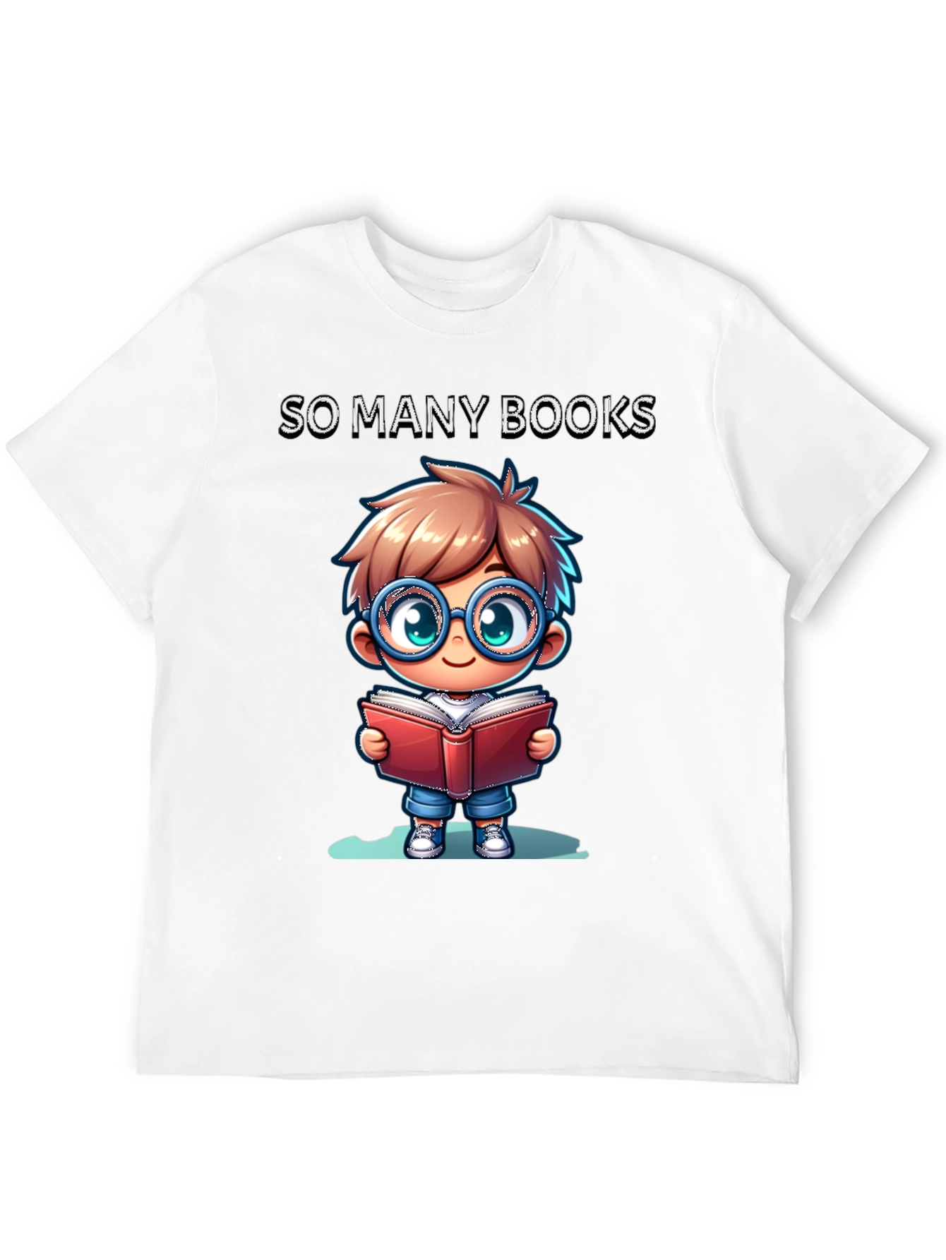 So Many Books T-Shirt: Cartoon Boy Reader
