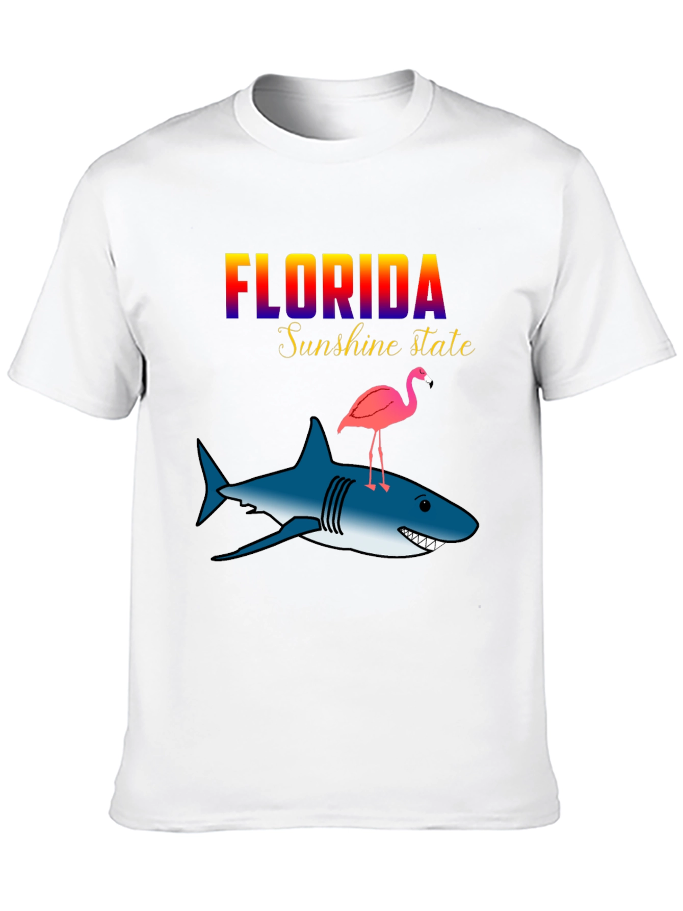 Florida Sunshine State Shark & Flamingo Graphic T-Shirt