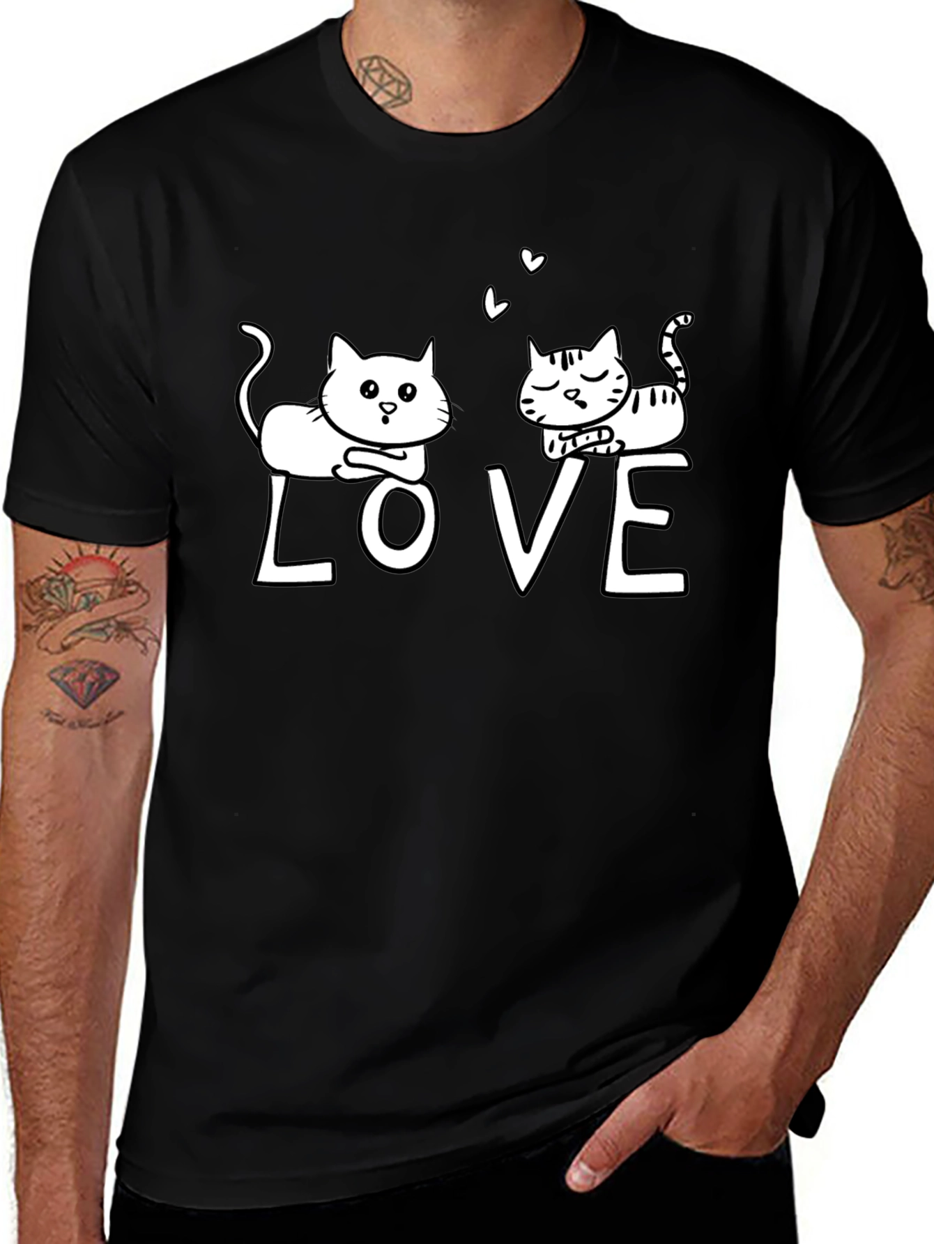 Cute Cat LOVE Graphic Black T-Shirt