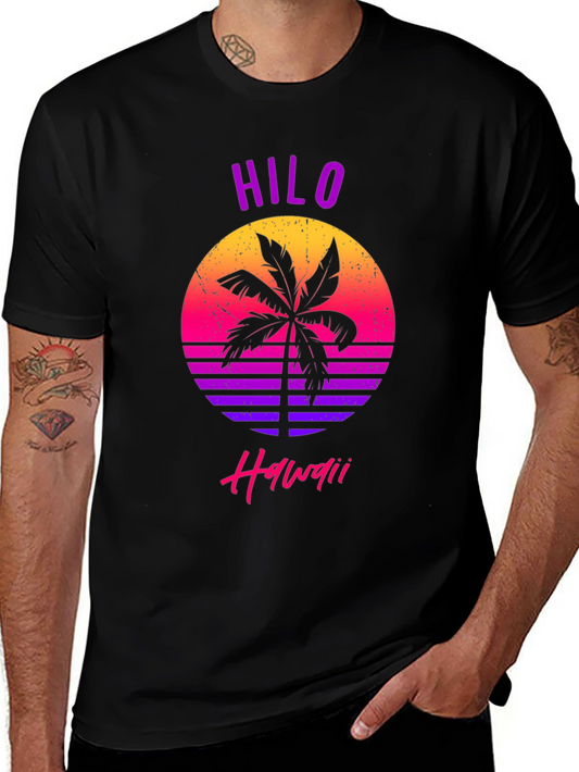 Hilo Hawaii Retro Sunset Palm T-Shirt