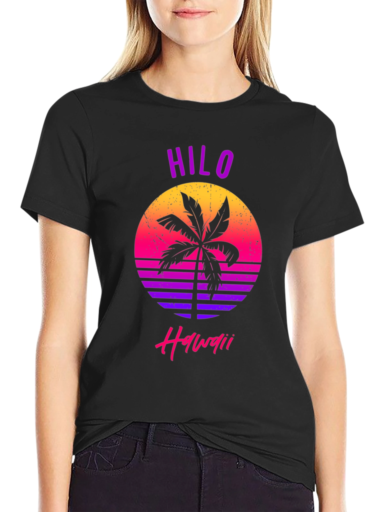 Hilo Hawaii Retro Sunset Palm T-Shirt