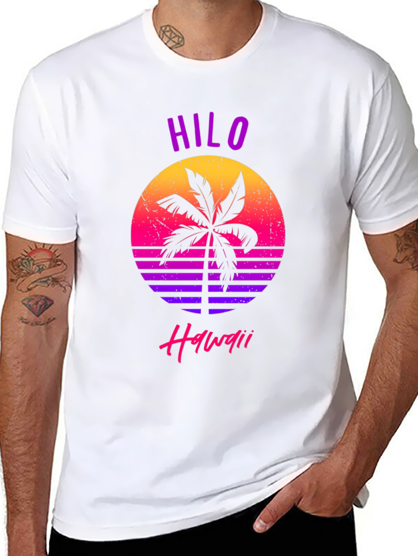 Hilo Hawaii Retro Sunset Palm T-Shirt