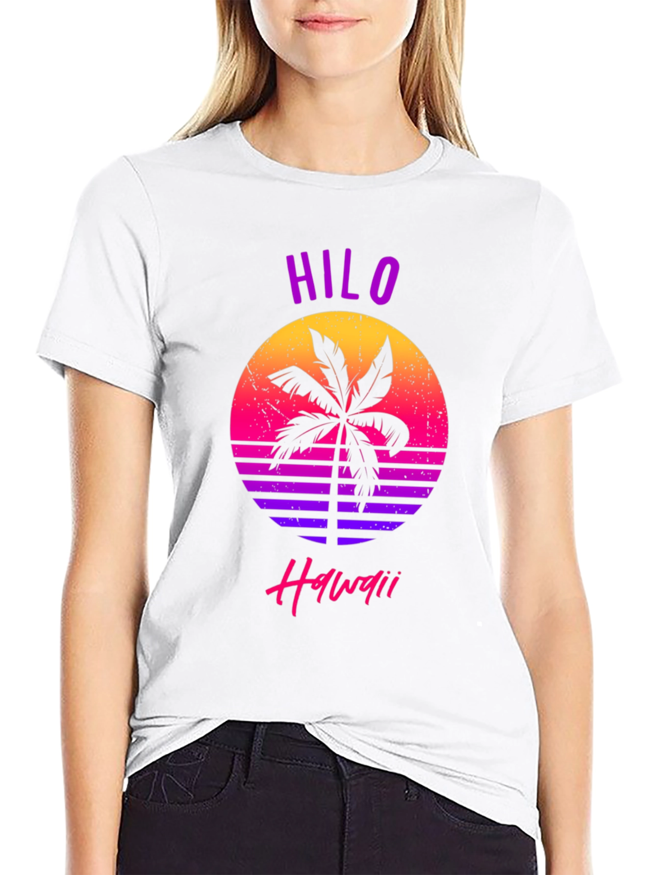 Hilo Hawaii Retro Sunset Palm T-Shirt