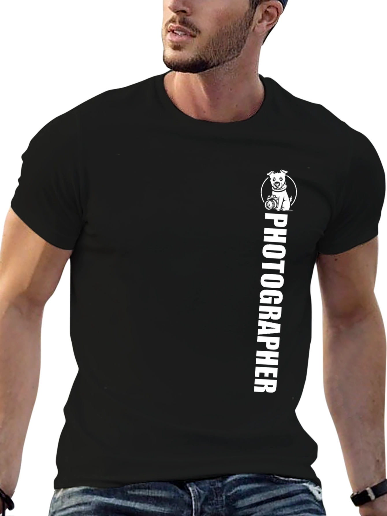 Photographer Dog Graphic Black T-Shirt