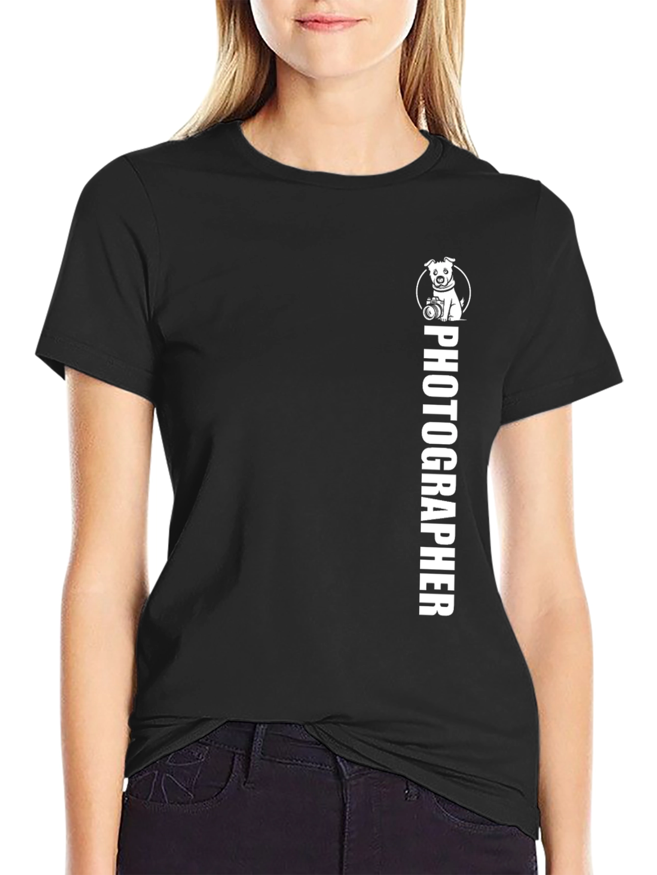Photographer Dog Graphic Black T-Shirt