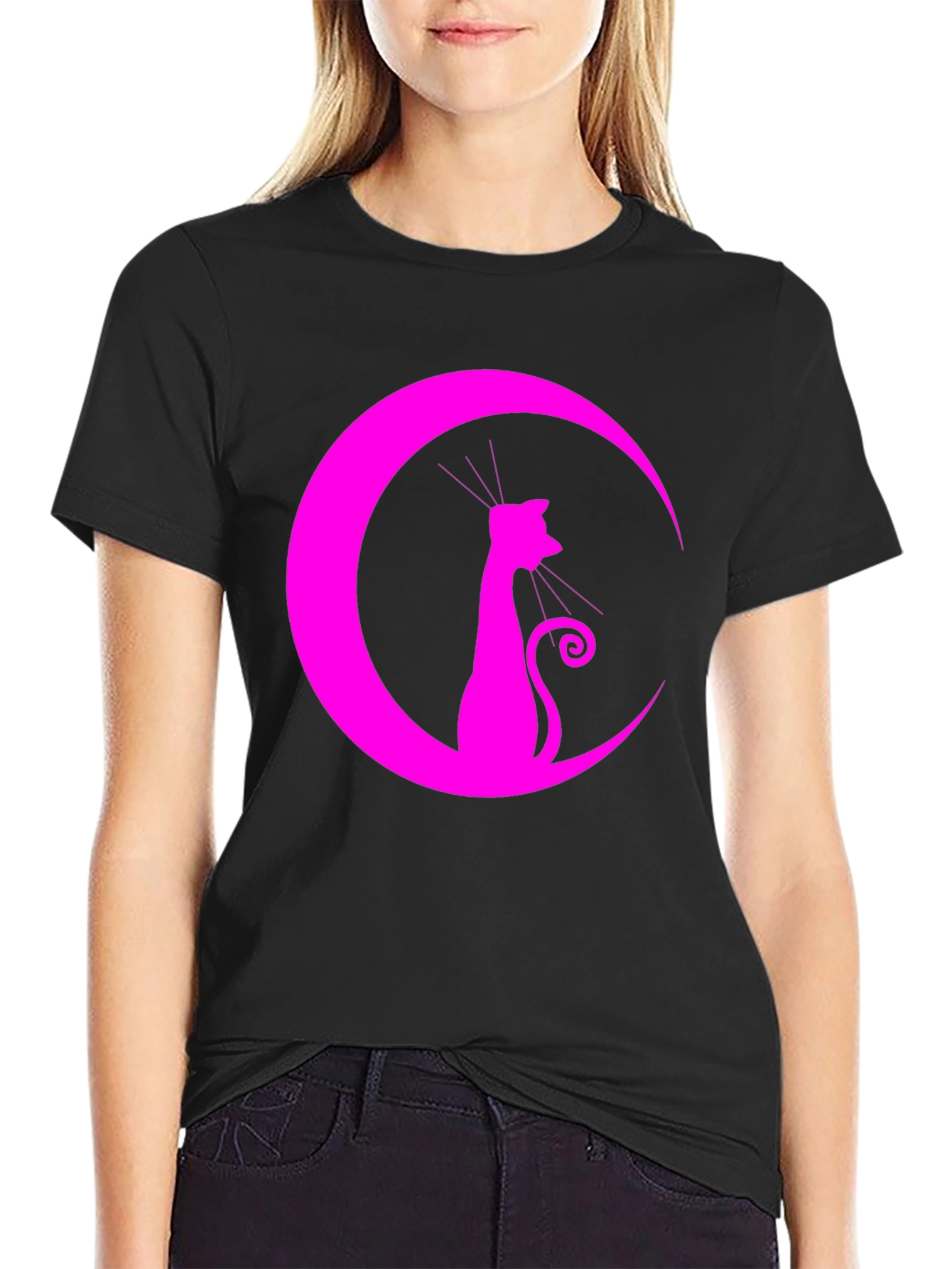 Black Cat Moon Graphic Tee - Stylish Unisex Shirt