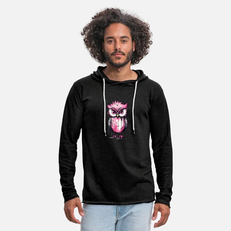 Cute pink owl with tousled hairstyle