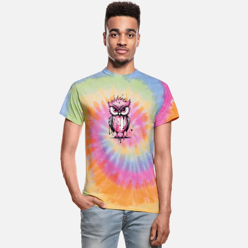 Cute pink owl with tousled hairstyle
