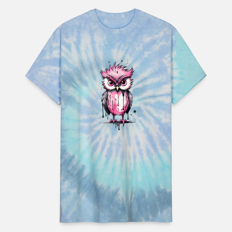 Cute pink owl with tousled hairstyle