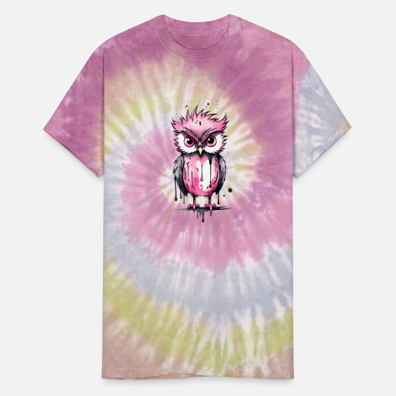 Cute pink owl with tousled hairstyle