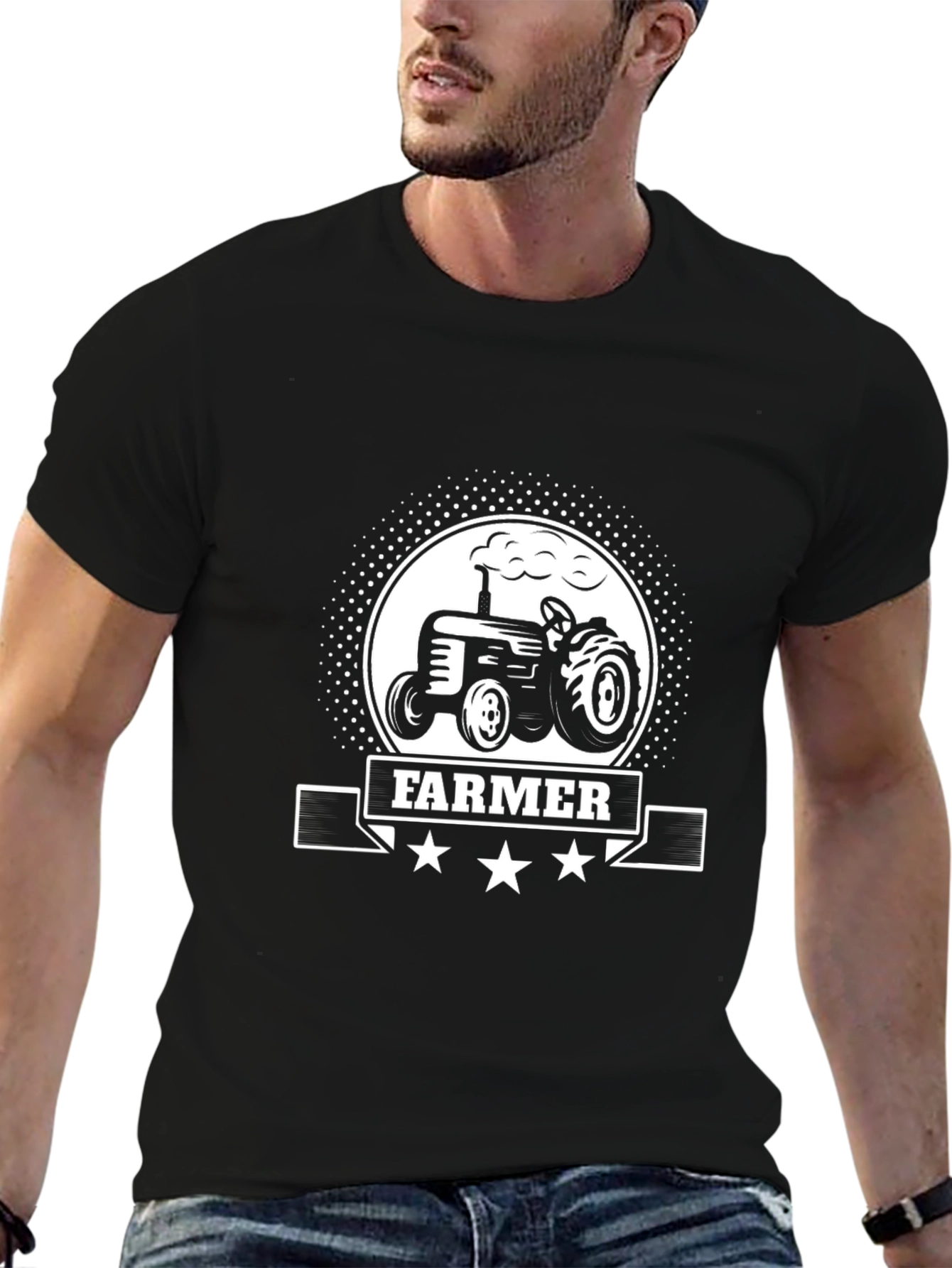 Farmer Tractor Graphic Tee - Black Cotton T-Shirt