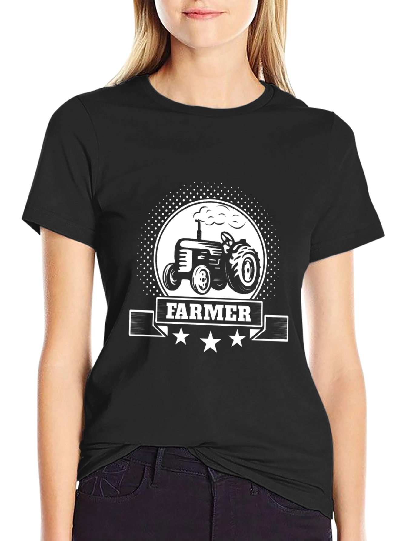 Farmer Tractor Graphic Tee - Black Cotton T-Shirt