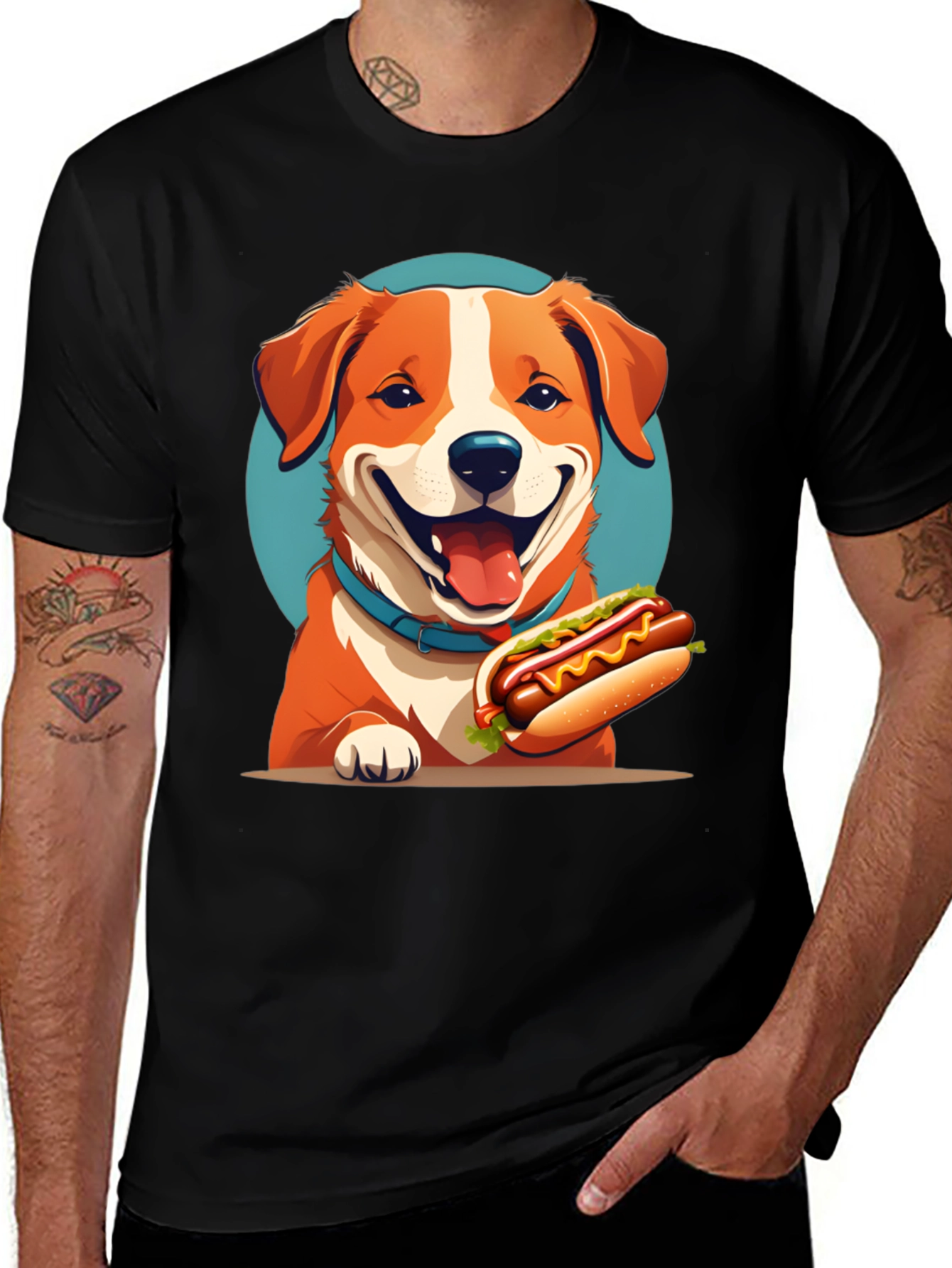 Dog & Hotdog Black T-Shirt - Cute Graphic Tee