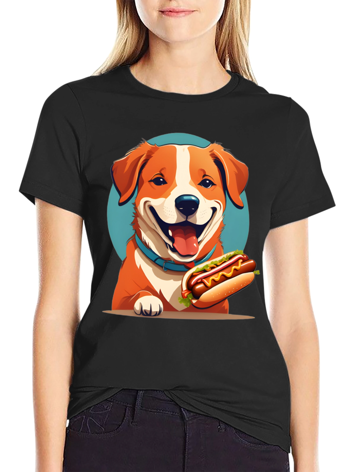 Dog & Hotdog Black T-Shirt - Cute Graphic Tee