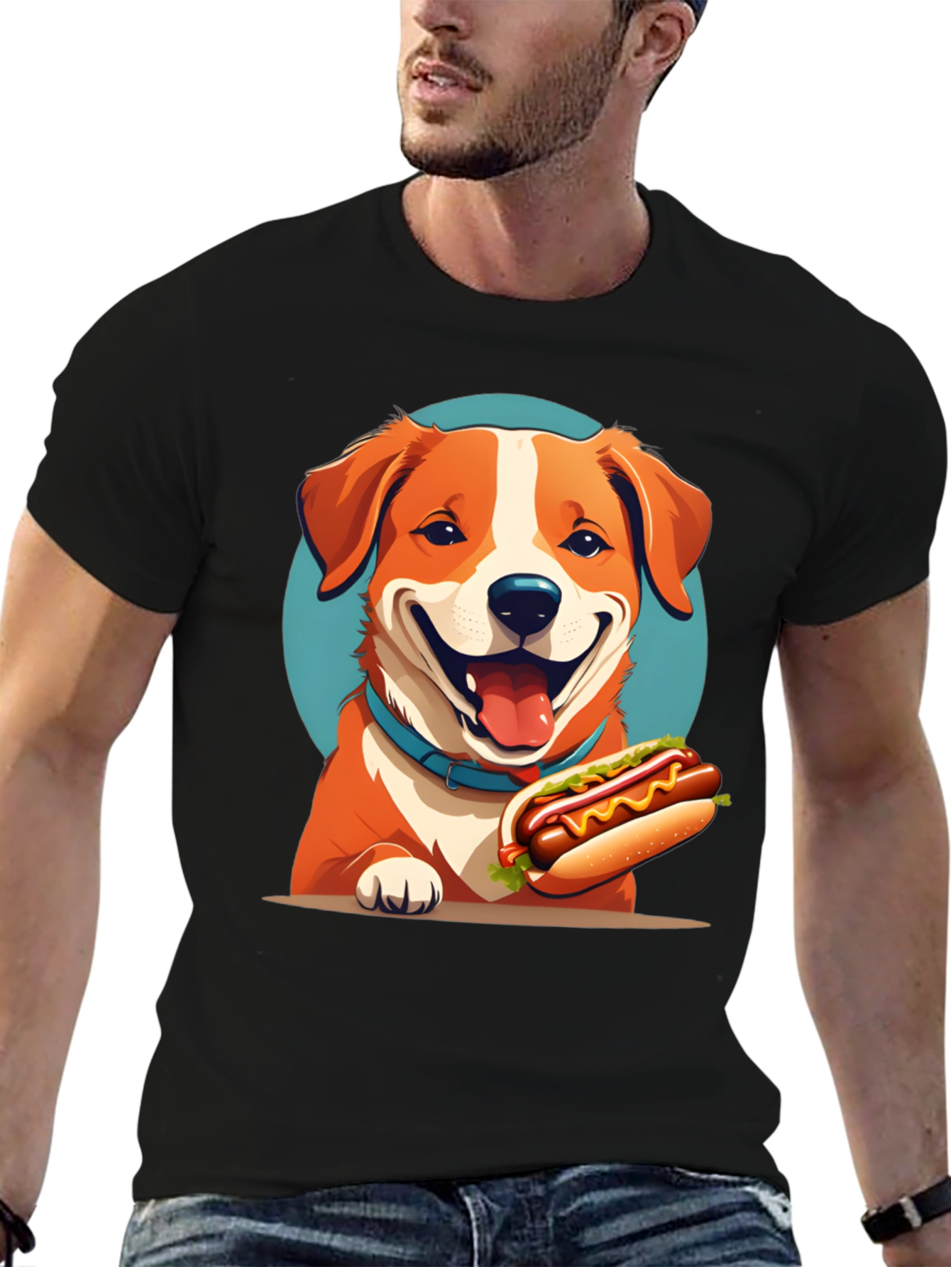 Dog & Hotdog Black T-Shirt - Cute Graphic Tee