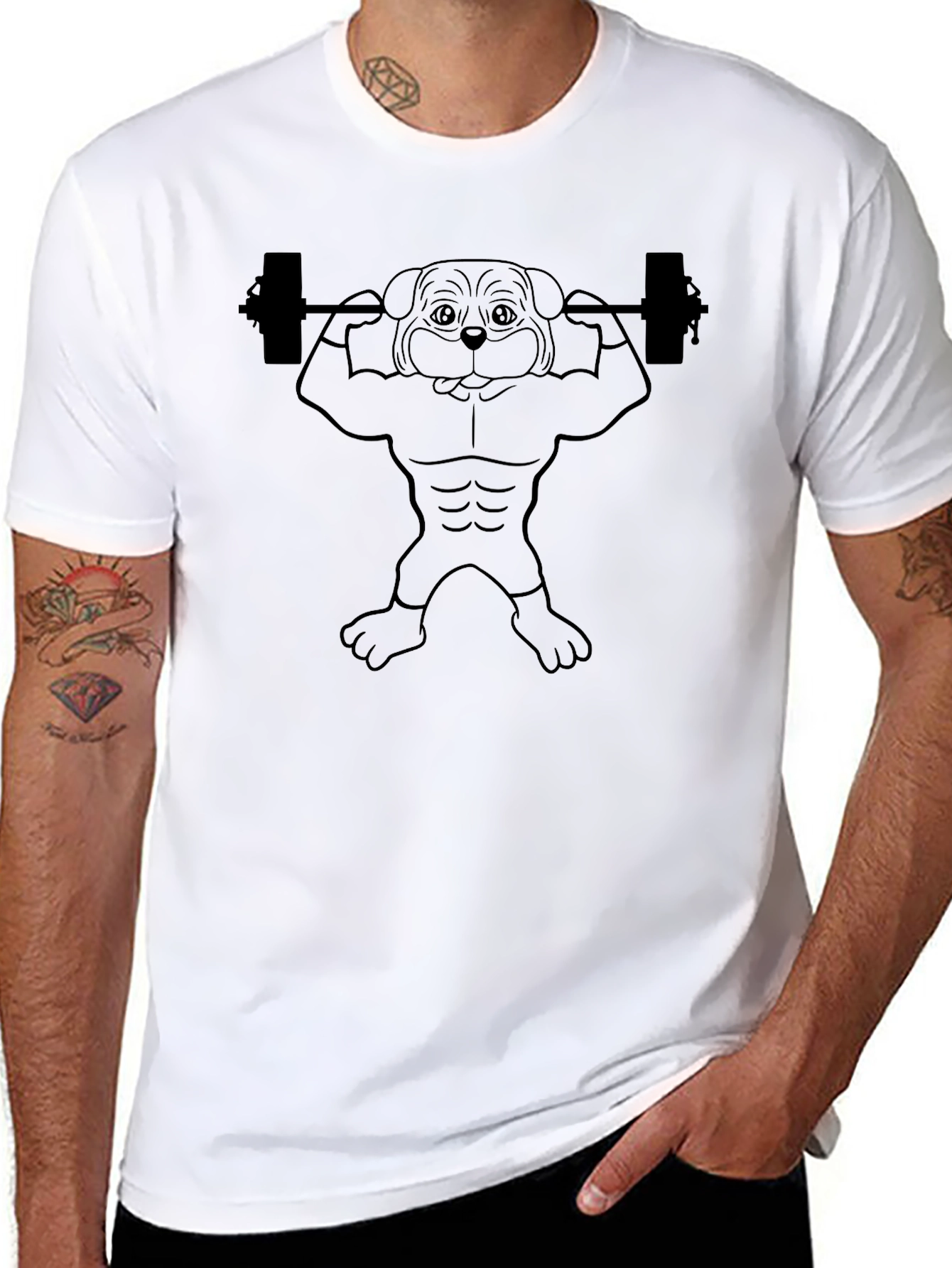Funny Dog Lifting Weights Graphic T-Shirt
