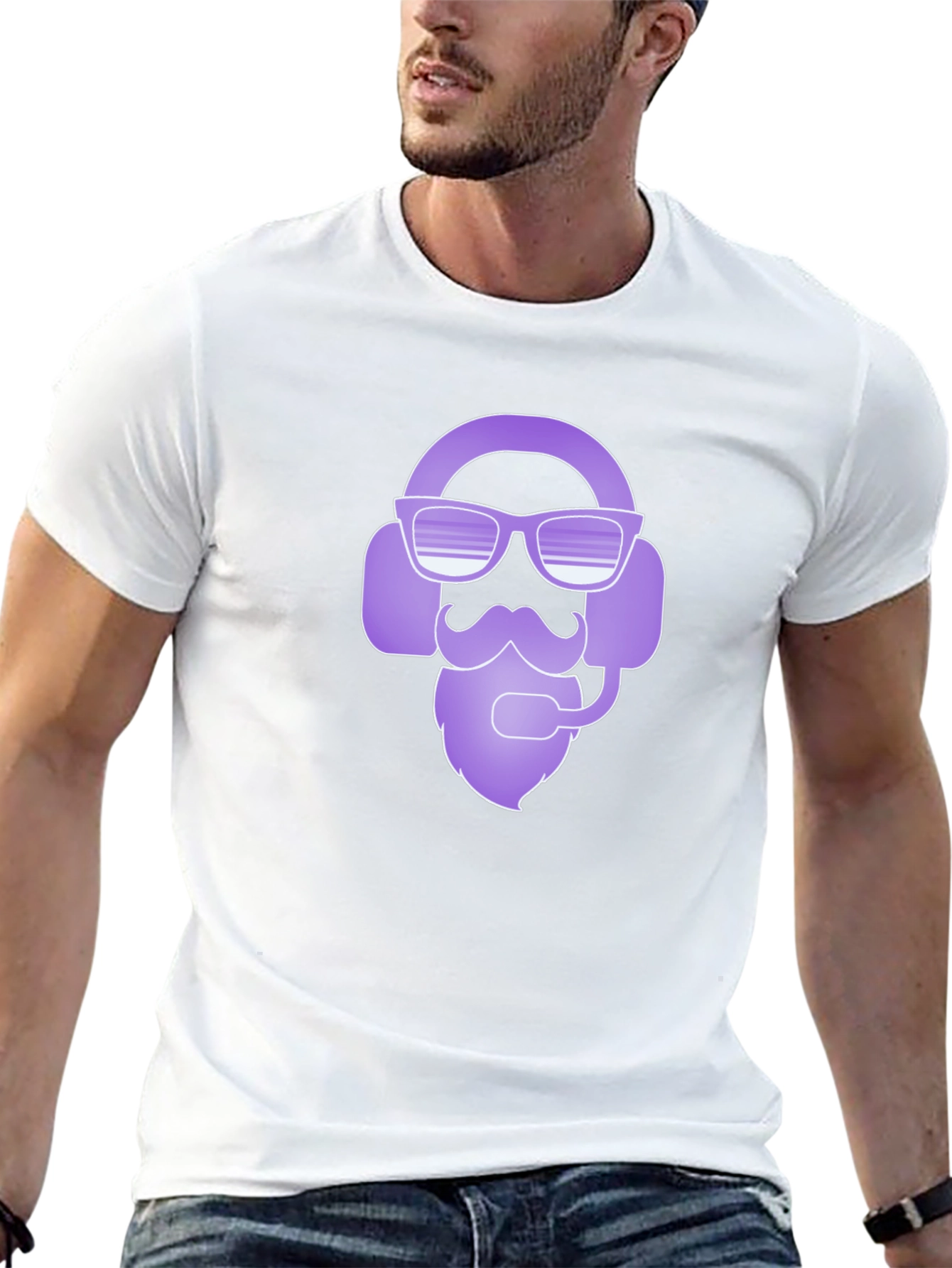 Cool Gamer Headset Beard Graphic Tee - Black