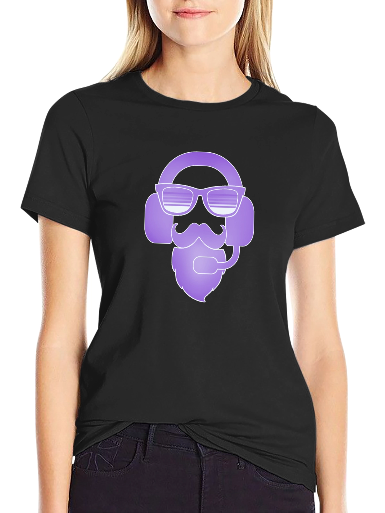 Cool Gamer Headset Beard Graphic Tee - Black
