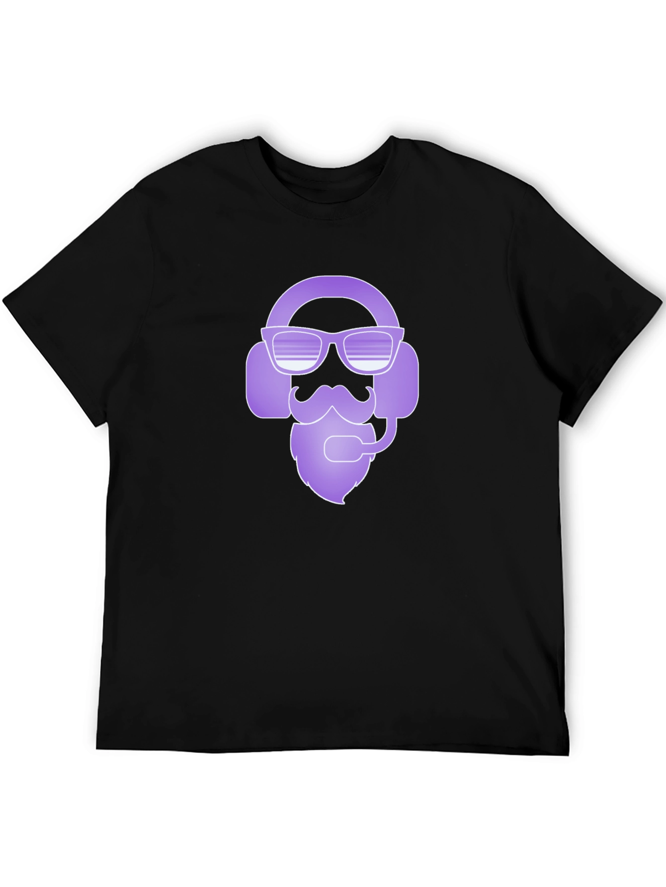 Cool Gamer Headset Beard Graphic Tee - Black