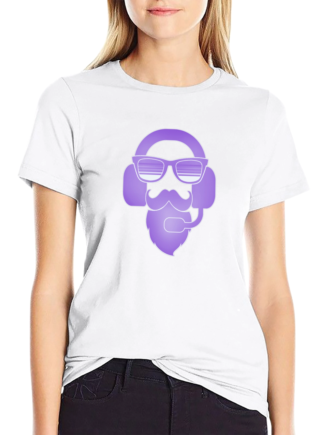 Cool Gamer Headset Beard Graphic Tee - Black