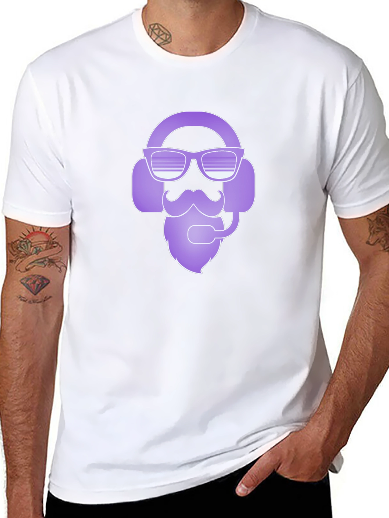 Cool Gamer Headset Beard Graphic Tee - Black