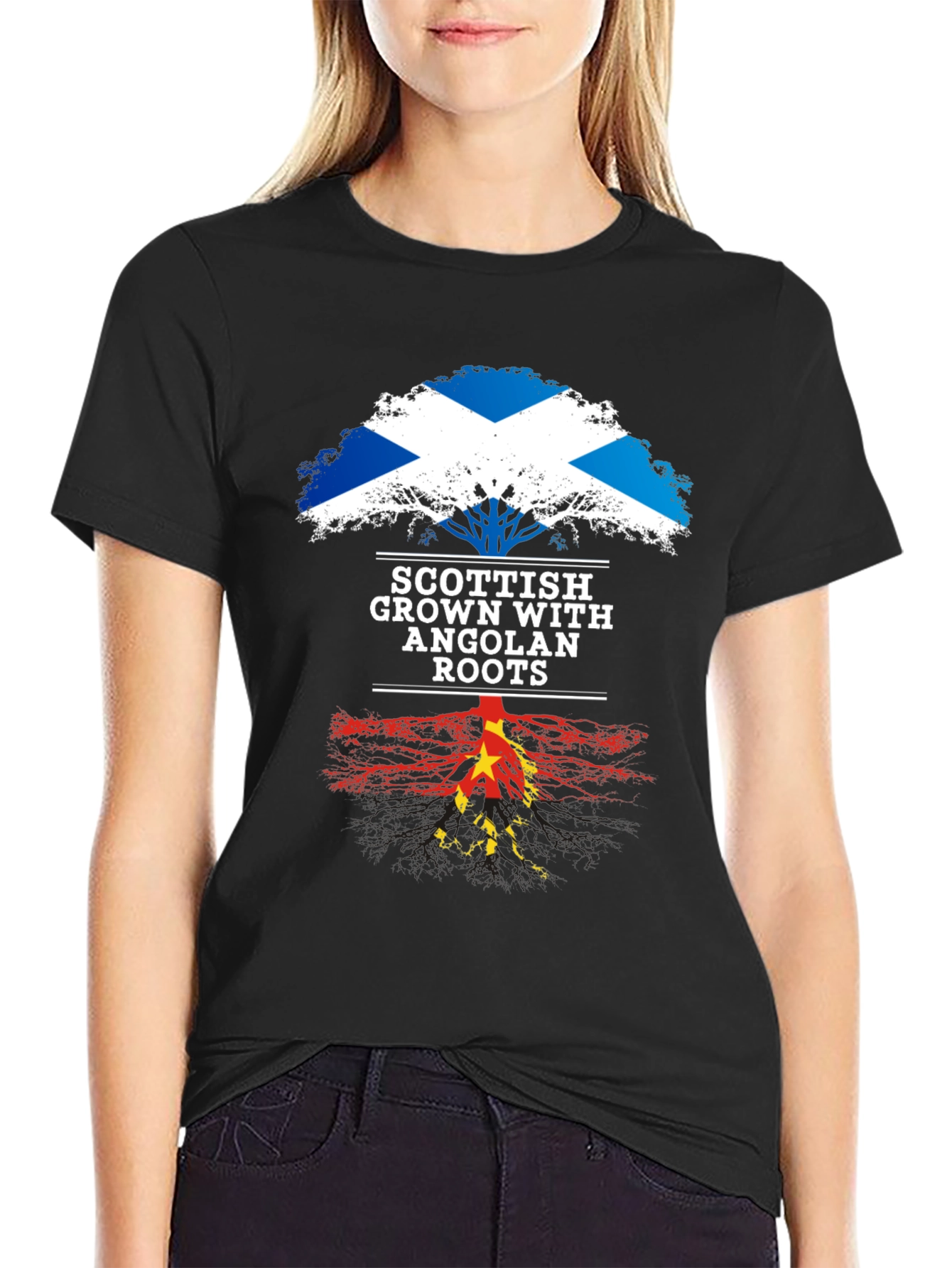 Scottish Grown with Angolan Roots Black T-Shirt