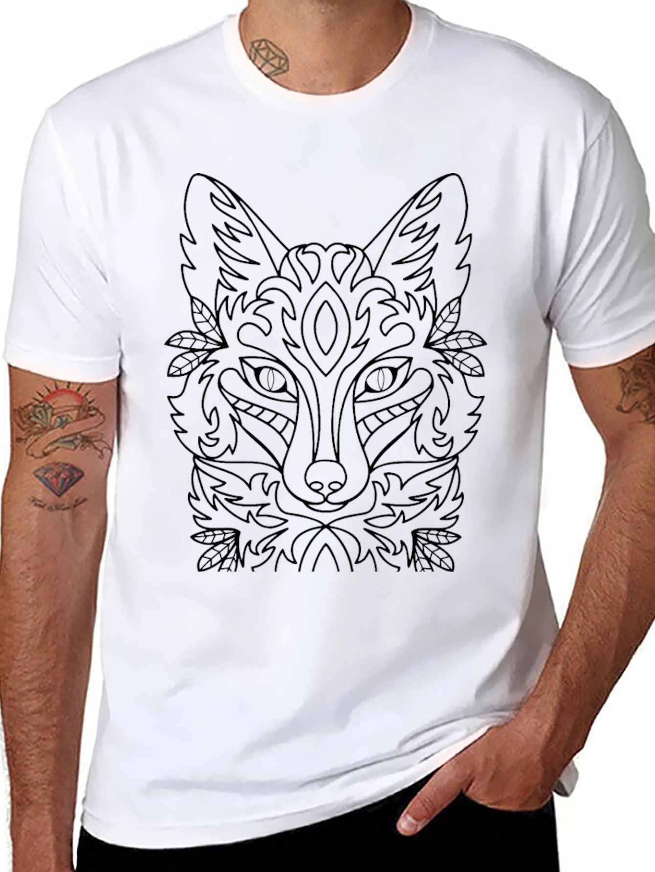 Stylized Fox Head Black T-Shirt