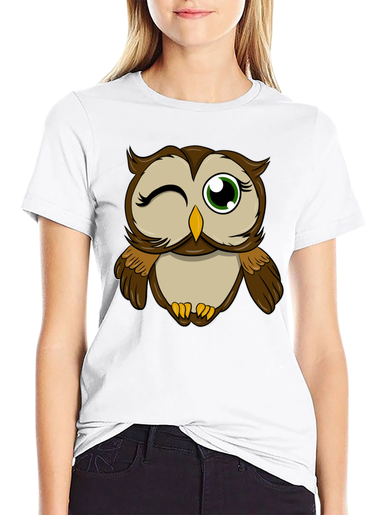 Winking Owl Graphic Tee - Black Cotton T-Shirt