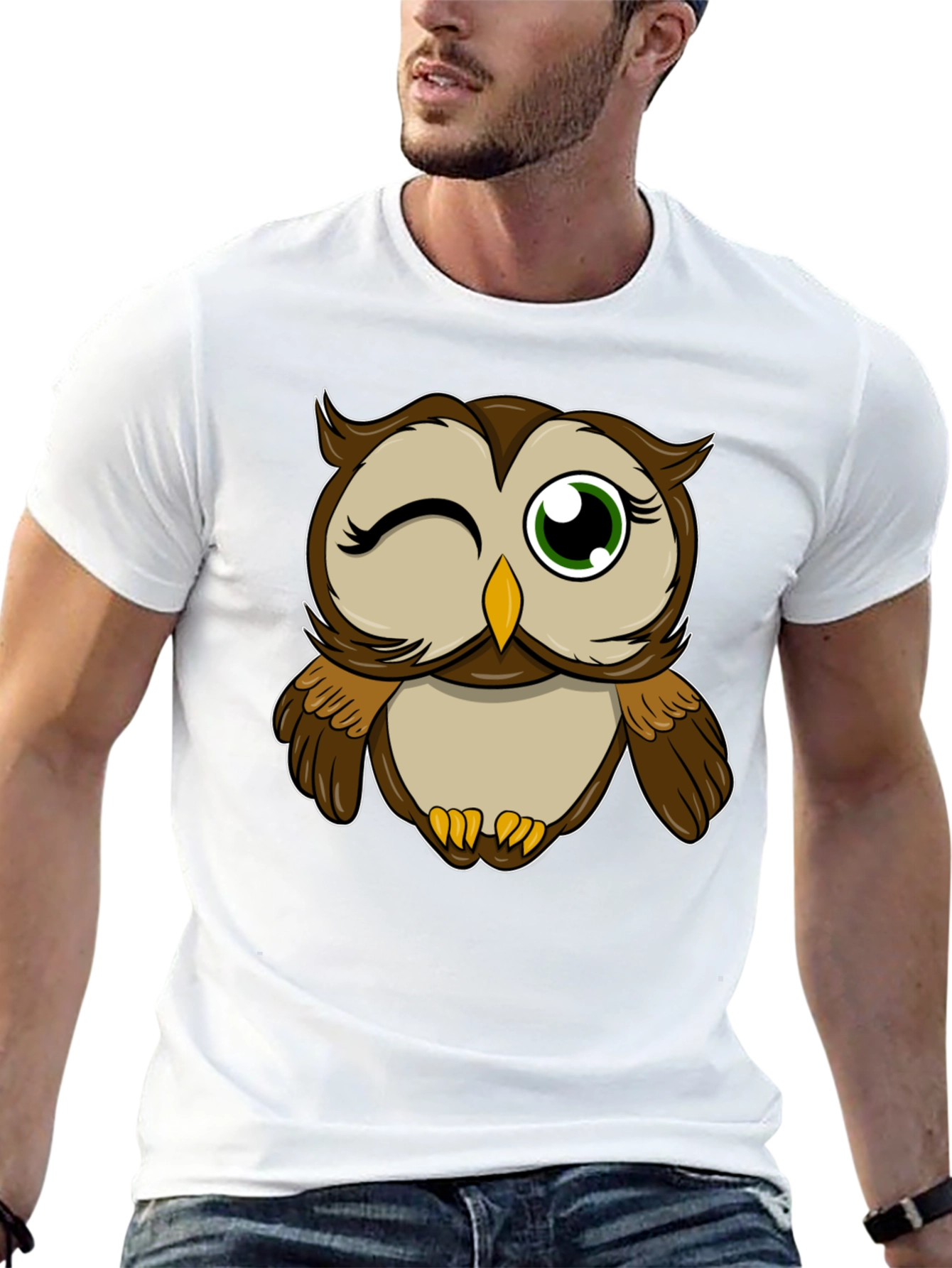 Winking Owl Graphic Tee - Black Cotton T-Shirt