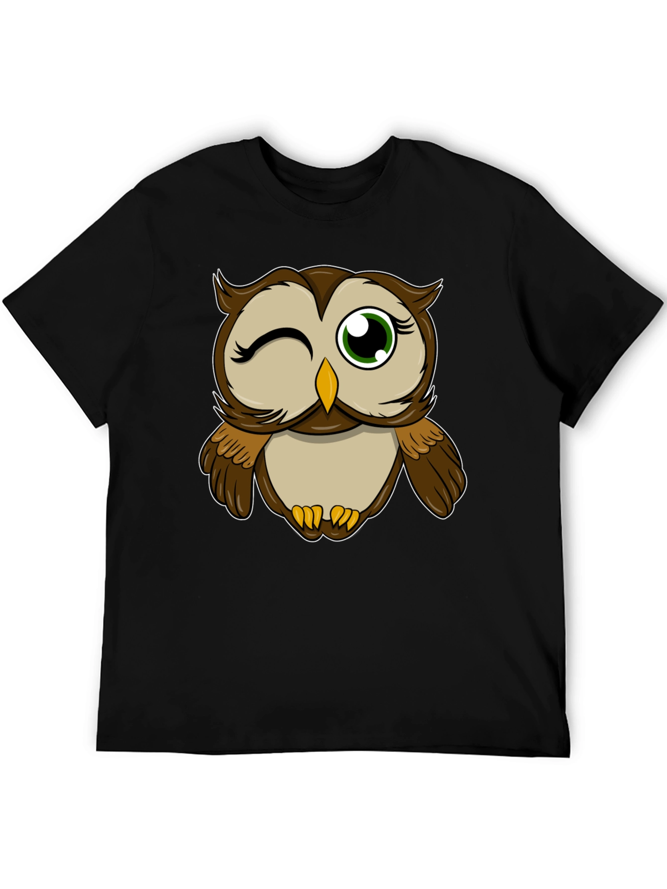 Winking Owl Graphic Tee - Black Cotton T-Shirt