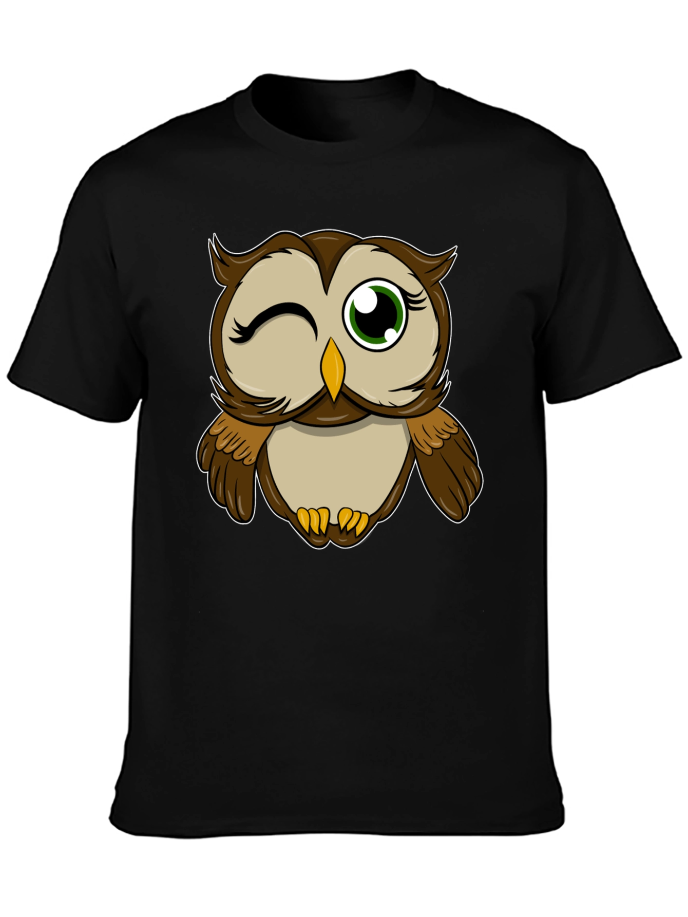Winking Owl Graphic Tee - Black Cotton T-Shirt