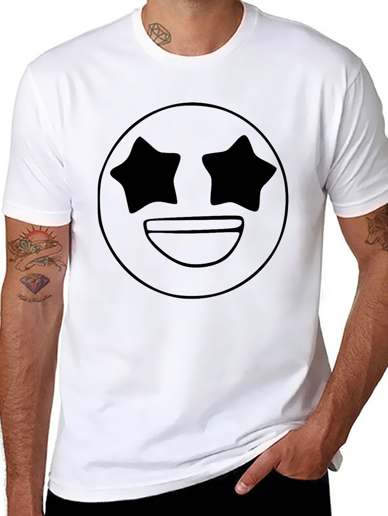 Star Eyes Emoji Black T-Shirt